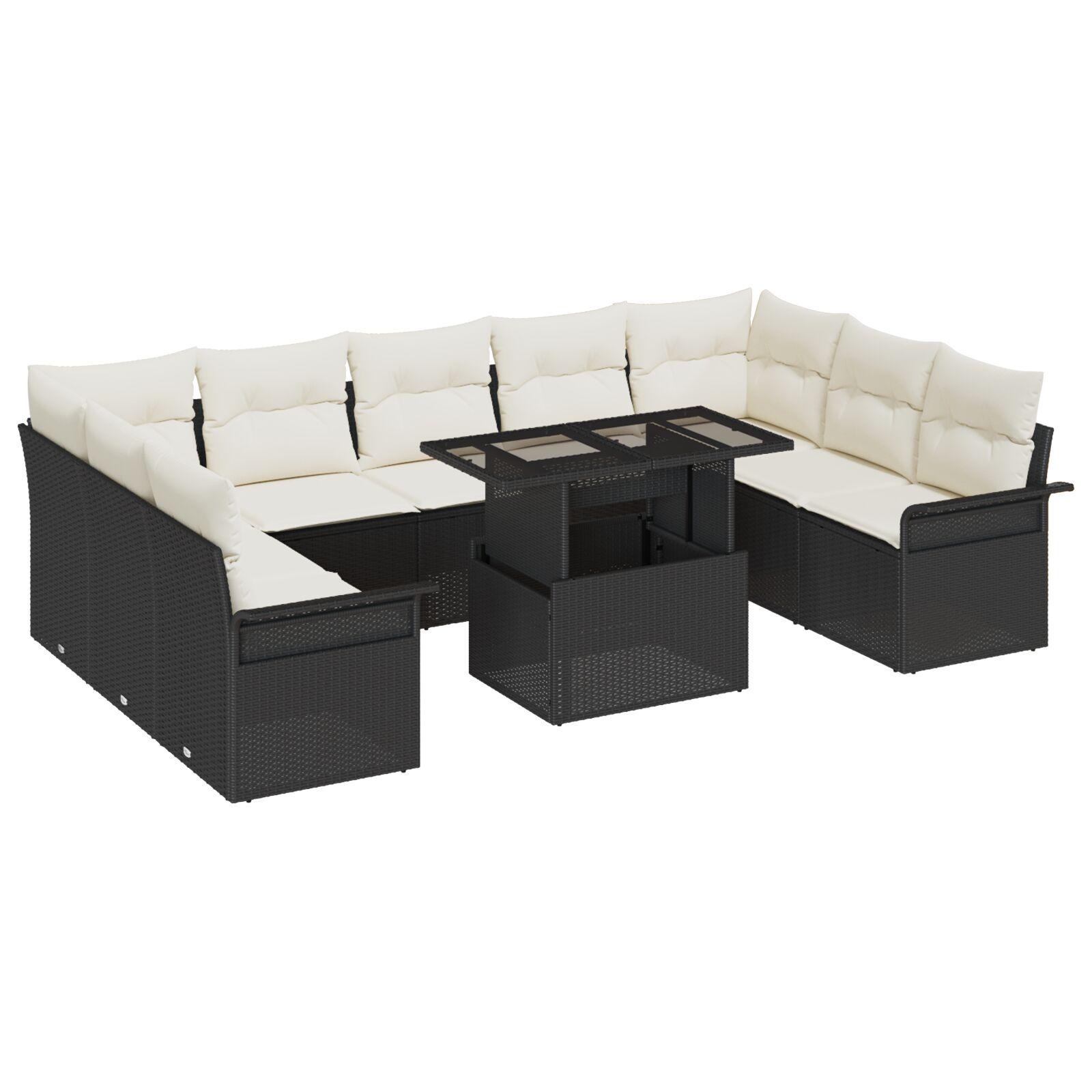 Havesofa Sæt Med Pude Med Pude 10 Dele Poly Rattan - Sort og hvid