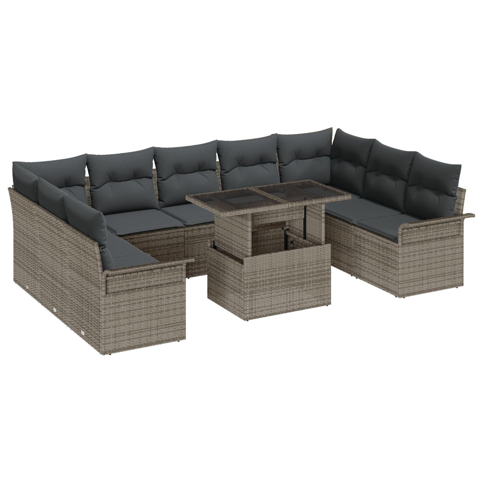 Havesofa Sæt med pude 10 stk Grå 100 x 55 x 73 cm Poly rattan