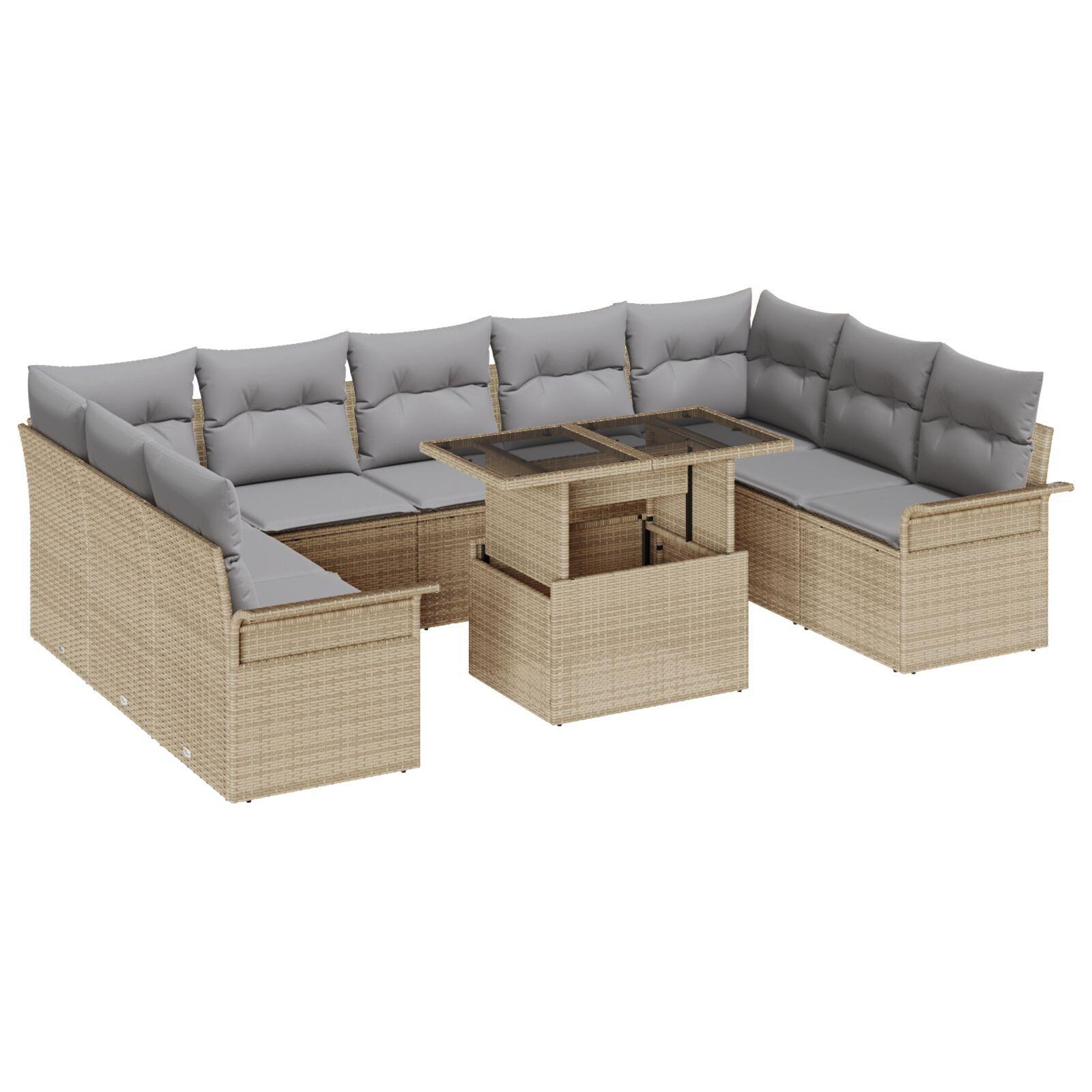 Havesofa Sæt Med Pude Med Pude 10 Dele Poly Rattan - beige og lysegrå