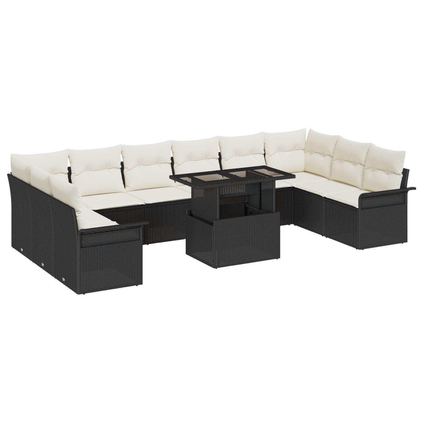Havesofa Sæt med pude 11 stk Sort 100 x 55 x 73 cm Poly rattan
