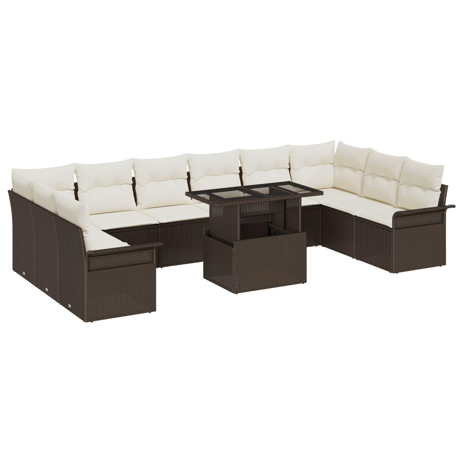 Havesofa Sæt med pude 11 stk Brun 100 x 55 x 73 cm Poly rattan