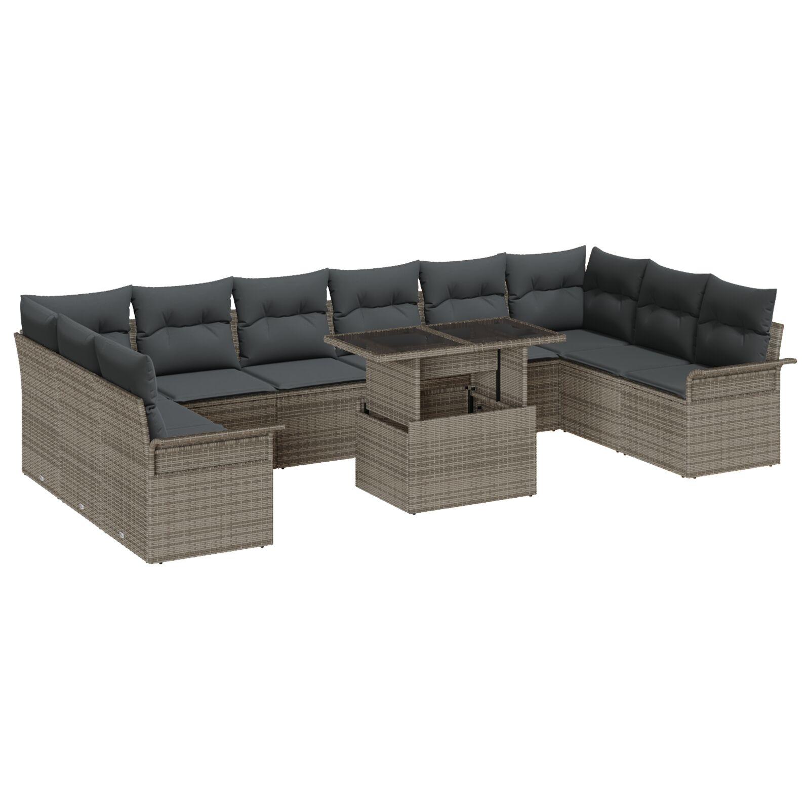 Havesofa Sæt med pude 11 stk Grå 100 x 55 x 73 cm Poly rattan