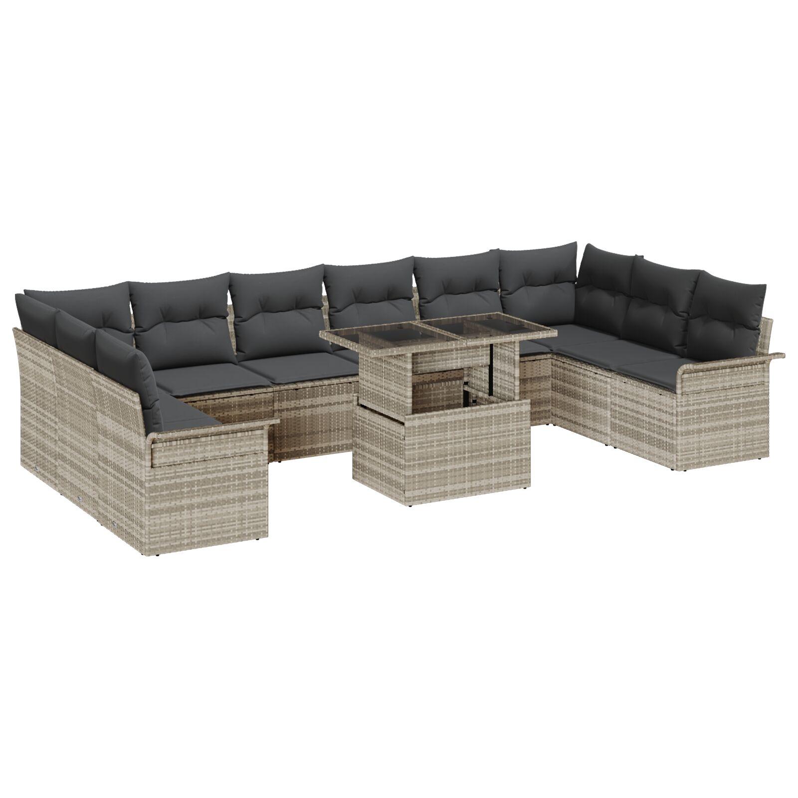 Havesofa Sæt 11 stk Lysegrå 100 x 55 x 73 cm Poly rattan