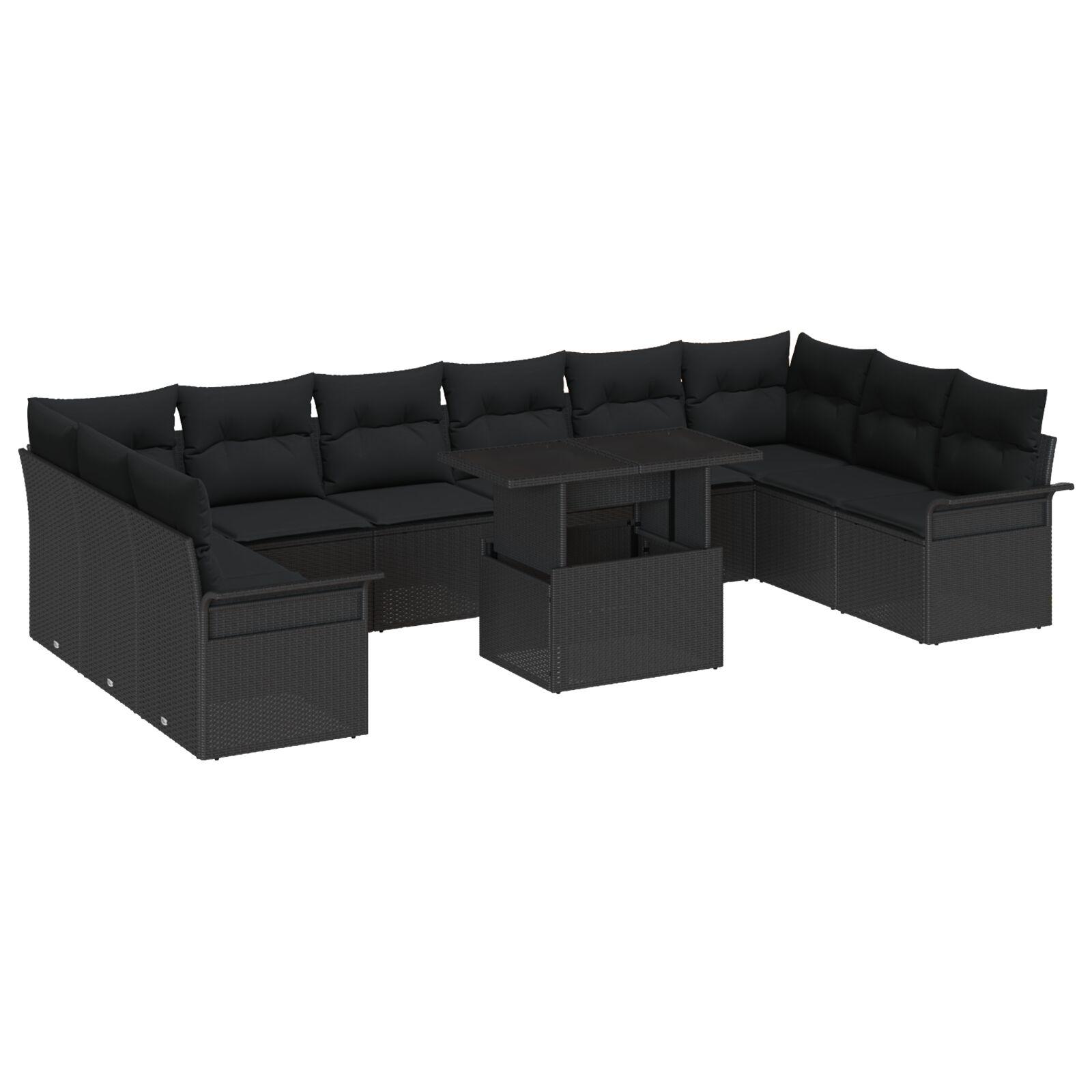 Havesofa Sæt med pude 11 stk Sort 100 x 55 x 73 cm Poly rattan