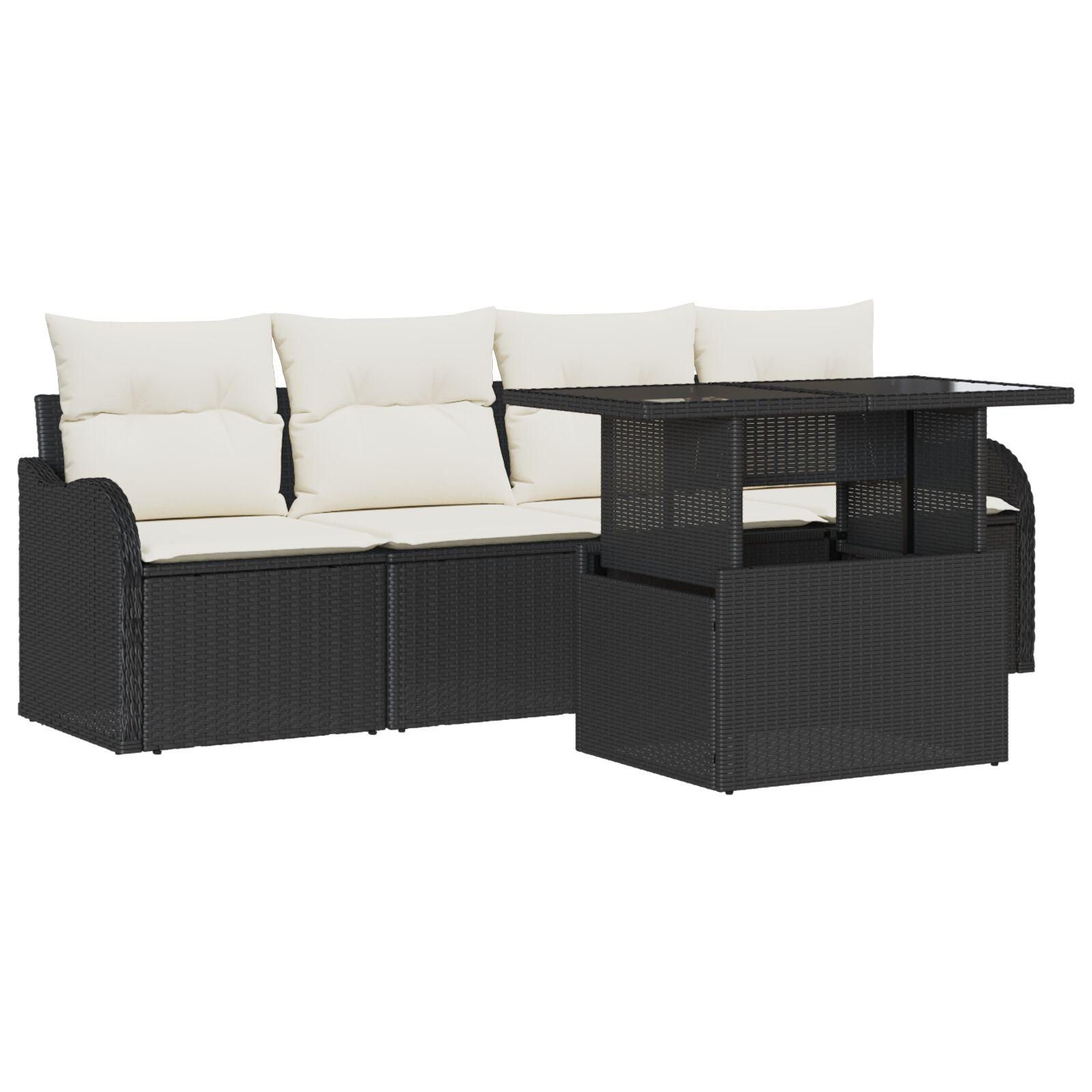 Havesofa Sæt med pude 5 stk Sort 100 x 55 x 73 cm Poly rattan