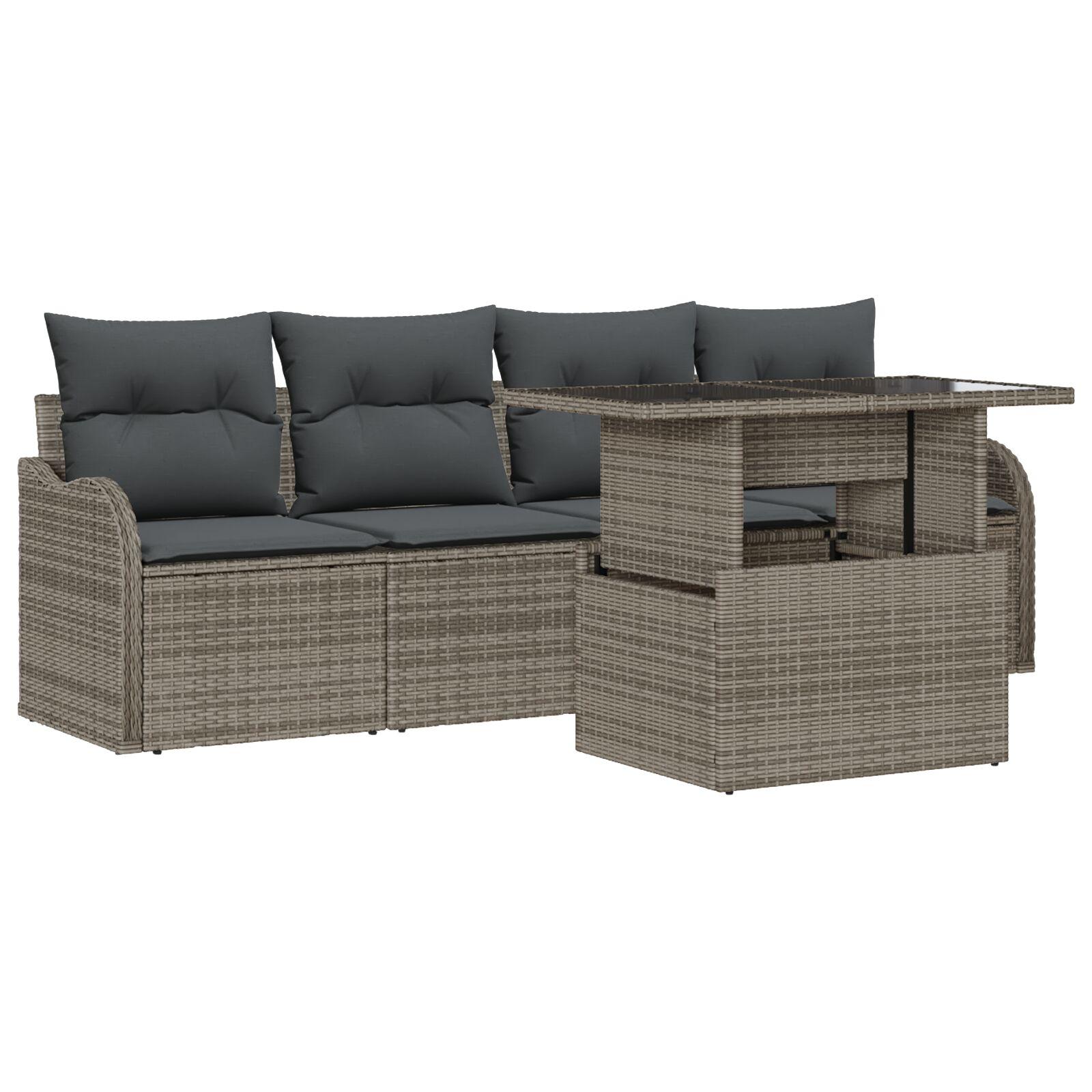 Havesofa Sæt med pude 5 stk Grå 100 x 55 x 73 cm Poly rattan