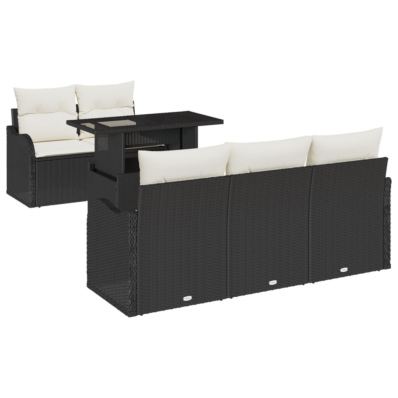 Havesofa Sæt med pude 6 stk Sort 100 x 55 x 73 cm Poly rattan