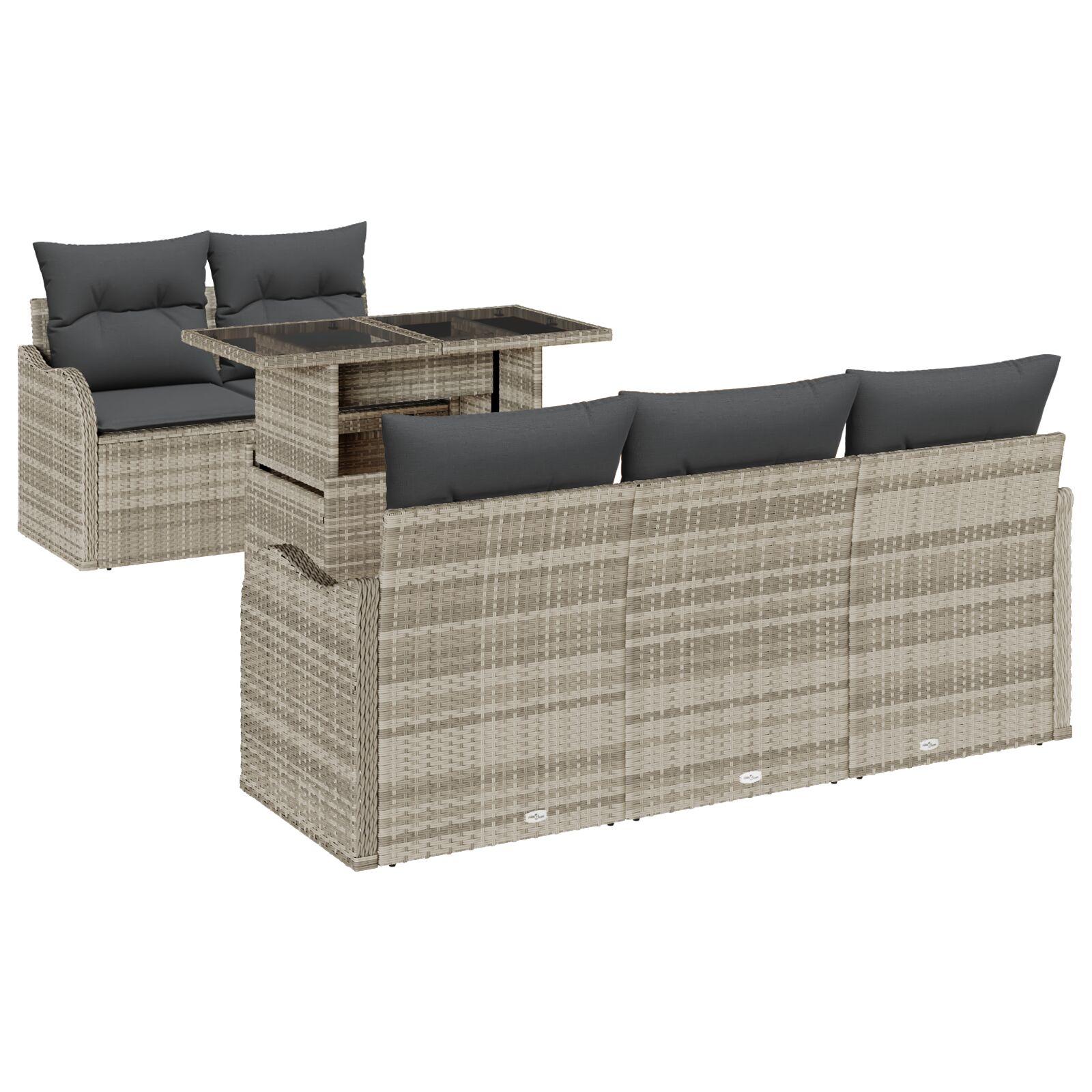 Havesofa Sæt 6 stk Lysegrå 100 x 55 x 73 cm Poly rattan