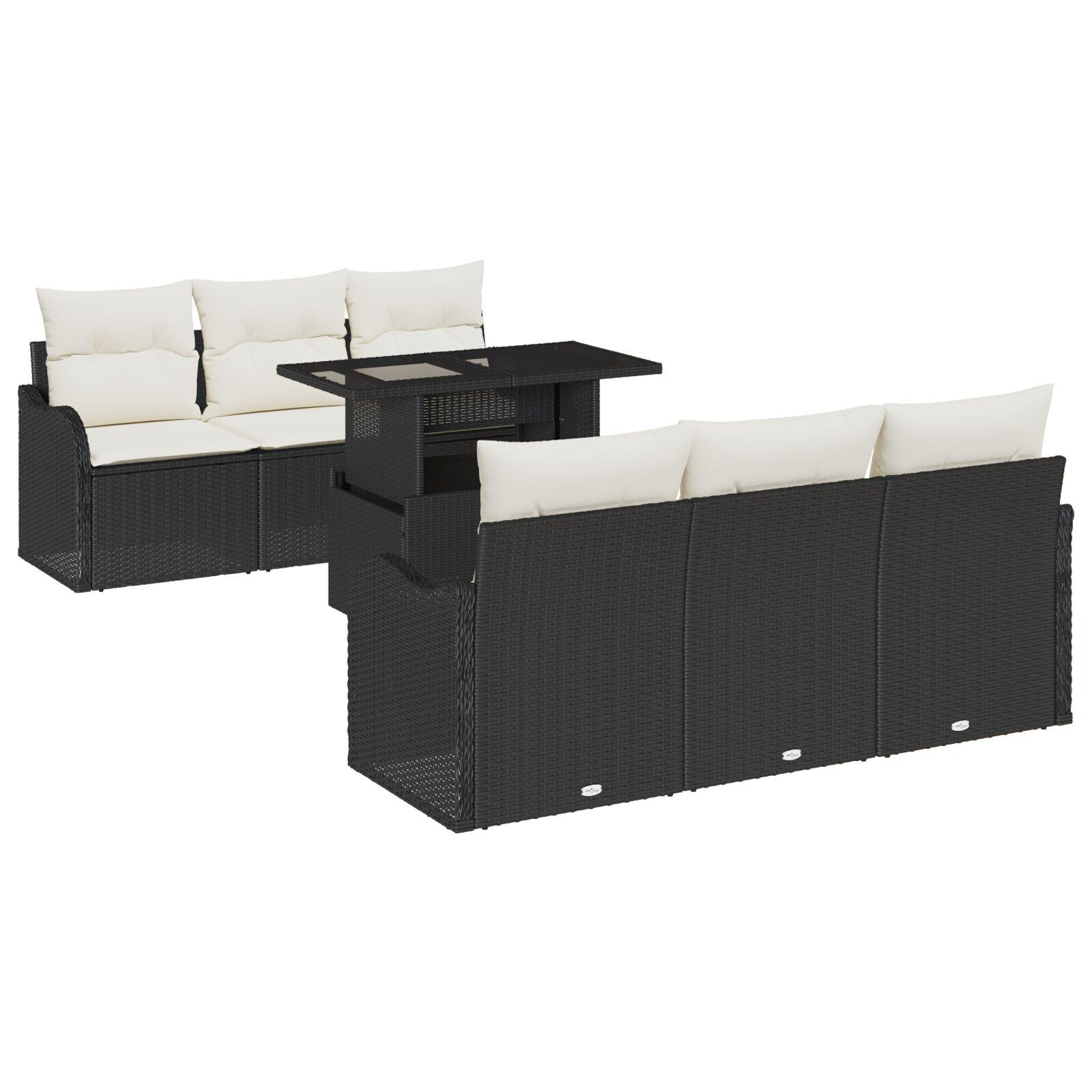 Modulært havesofa-sæt med puder - 7 dele, sort polyrattan