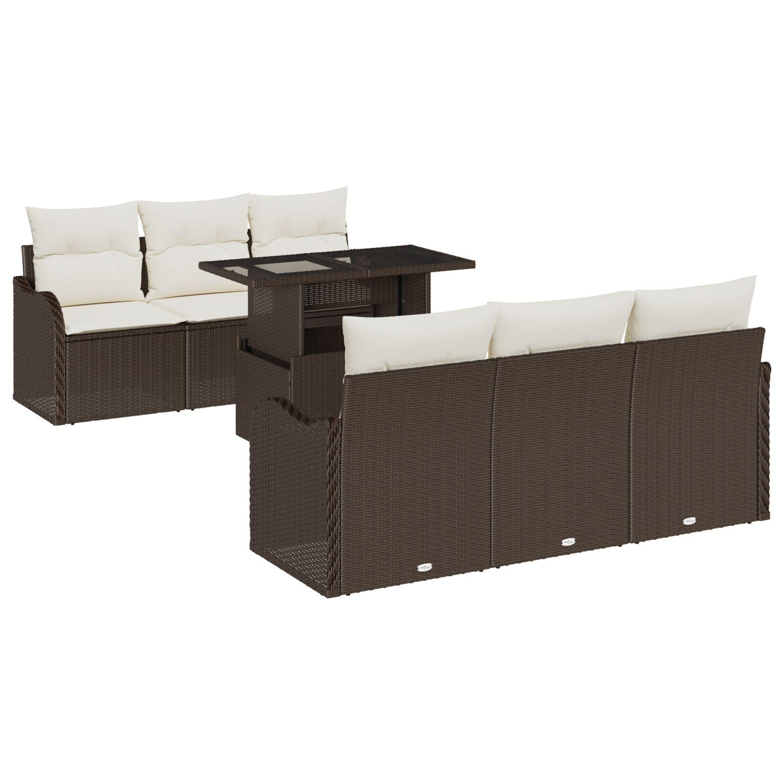 Havesofa Sæt med pude 7 stk Brun 100 x 55 x 73 cm Poly rattan