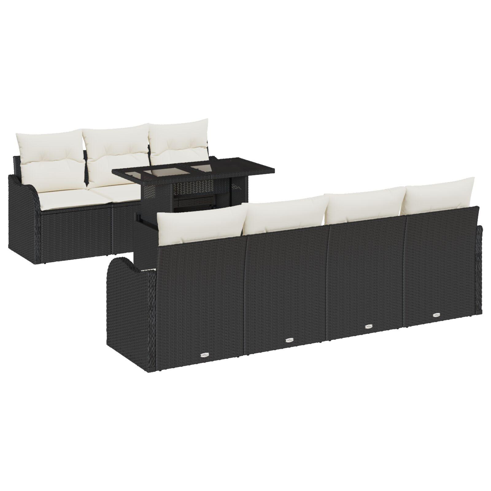 Havesofa Sæt med pude 8 stk Sort 100 x 55 x 73 cm Poly rattan