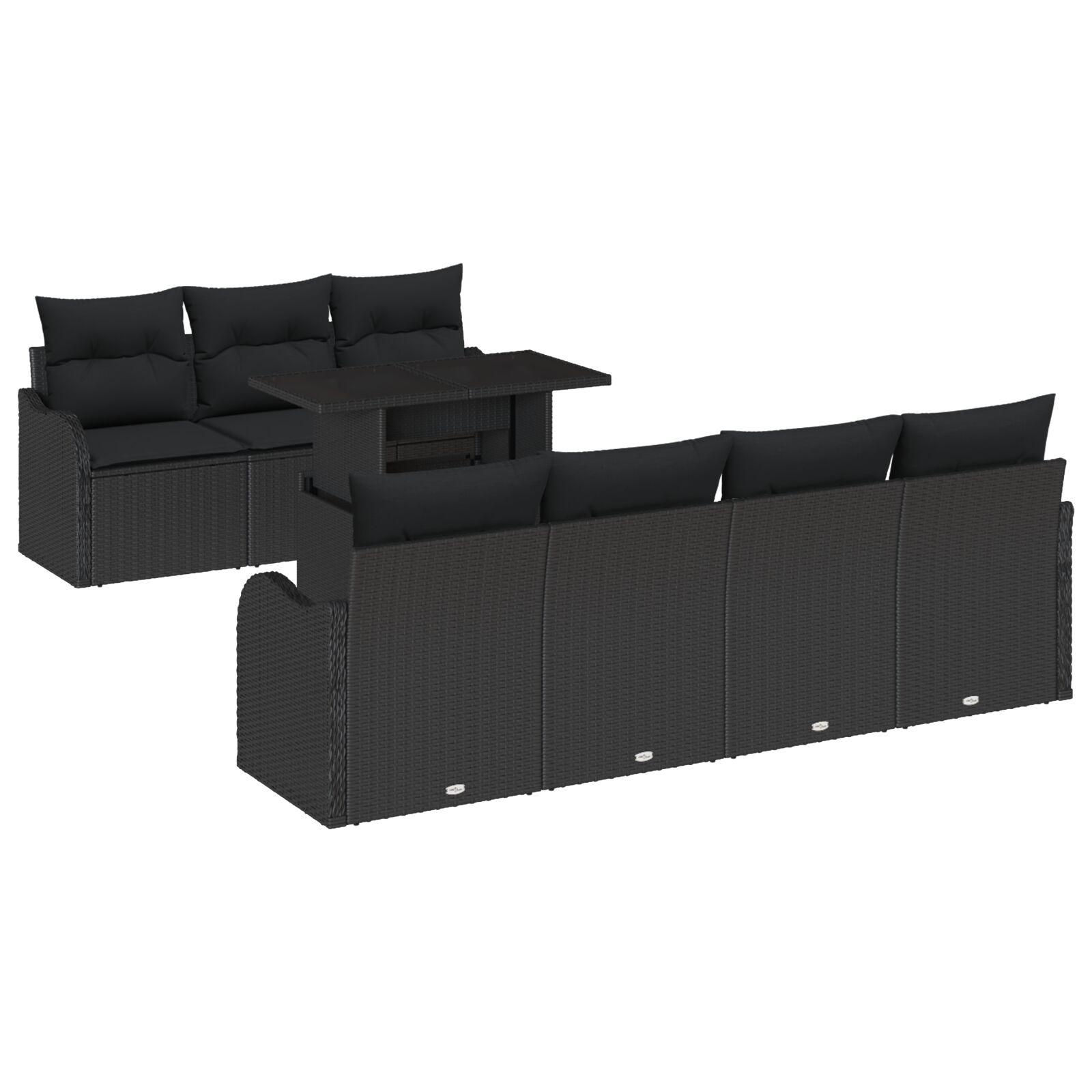 Havesofa Sæt med pude 8 stk Sort 100 x 55 x 73 cm Poly rattan