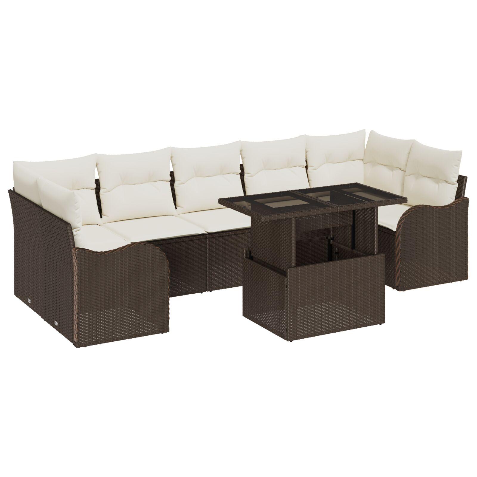 Havesofa Sæt med pude 8 stk Brun 100 x 55 x 73 cm Poly rattan