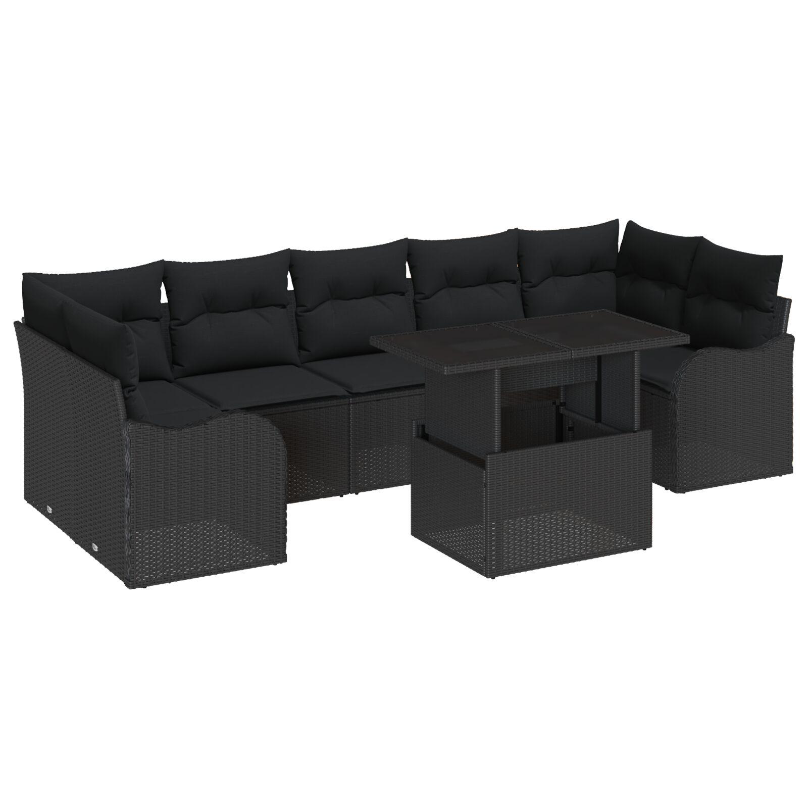 Havesofa Sæt med pude med opbevaring 8 stk Sort Poly rattan
