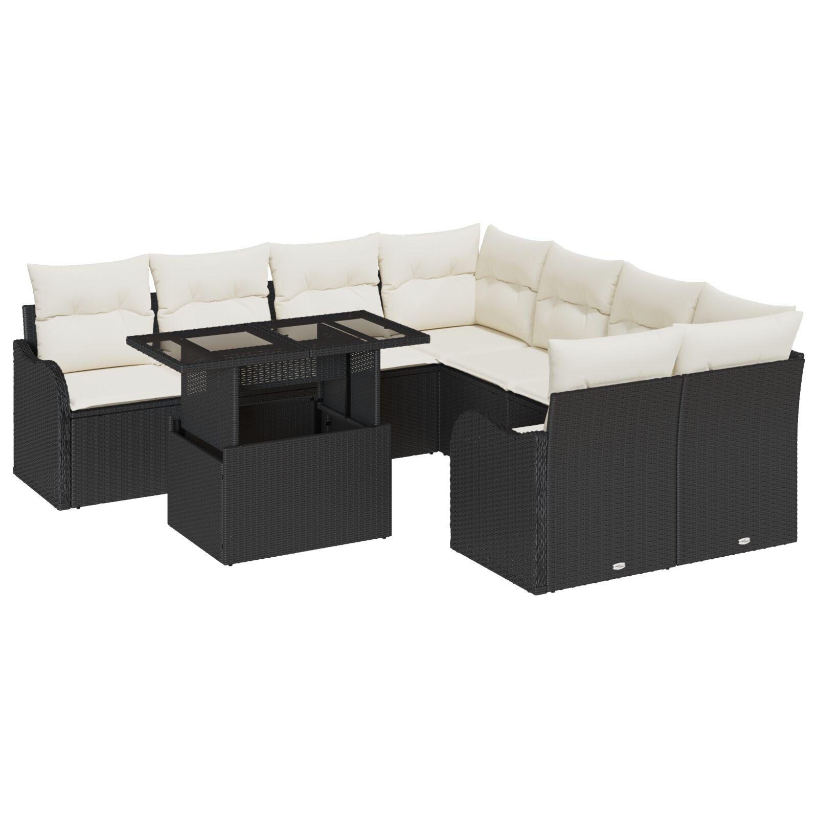 Havesofa Sæt Med Pude Med Pude 9 Dele Polyrattan - Sort og hvid