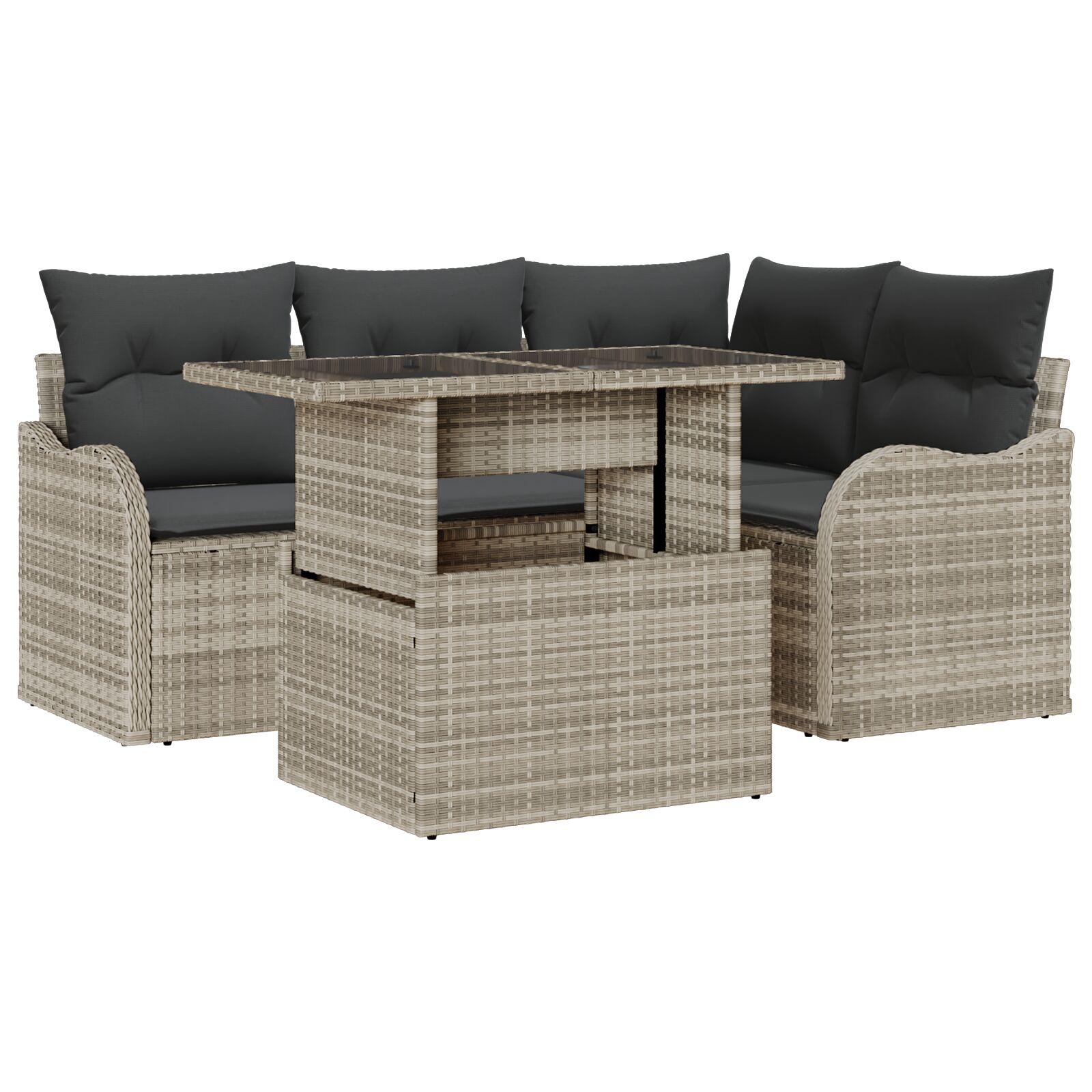 Havesofa Sæt 5 stk Lysegrå 100 x 55 x 73 cm Poly rattan