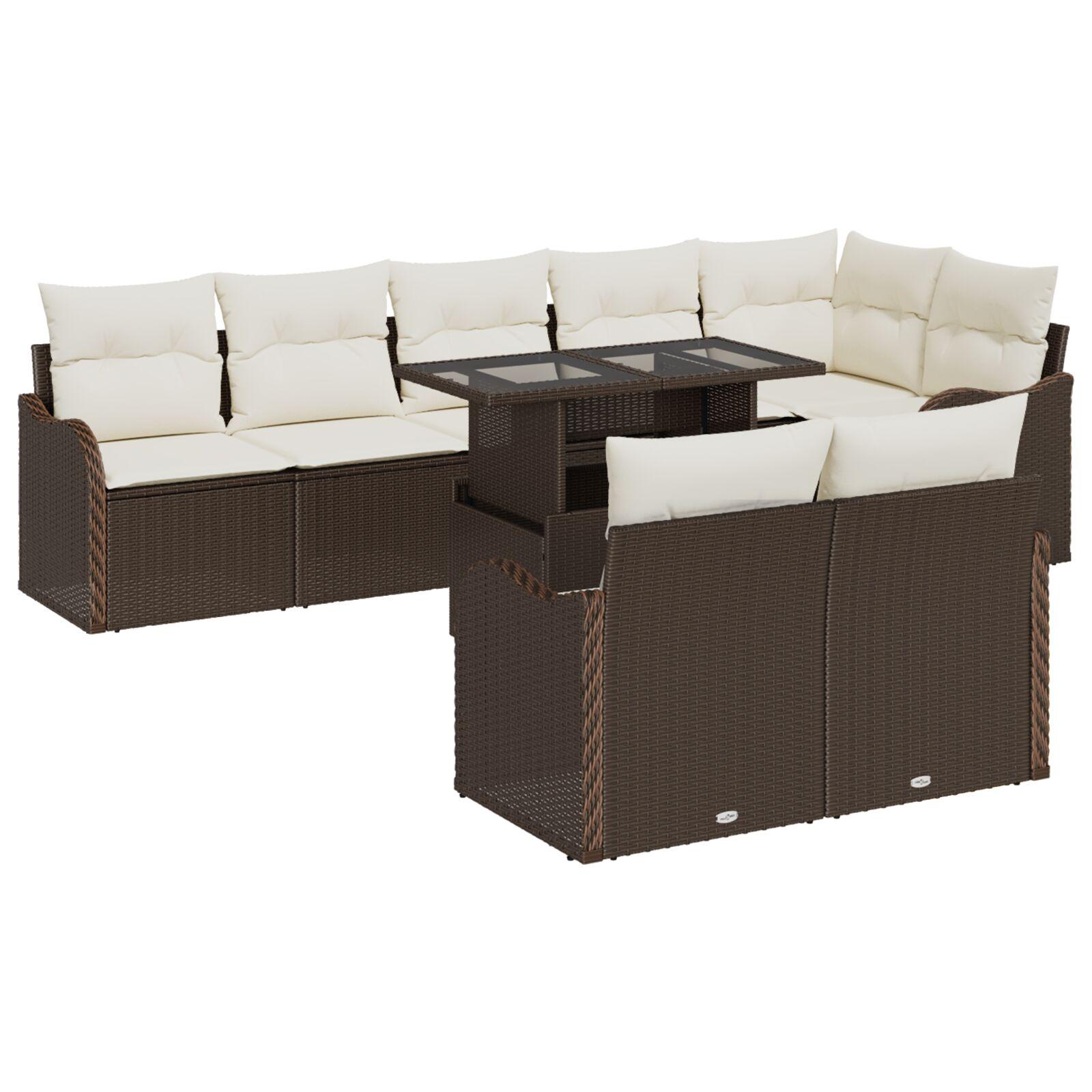 Havesofa Sæt med pude 9 stk Brun 100 x 55 x 73 cm Poly rattan