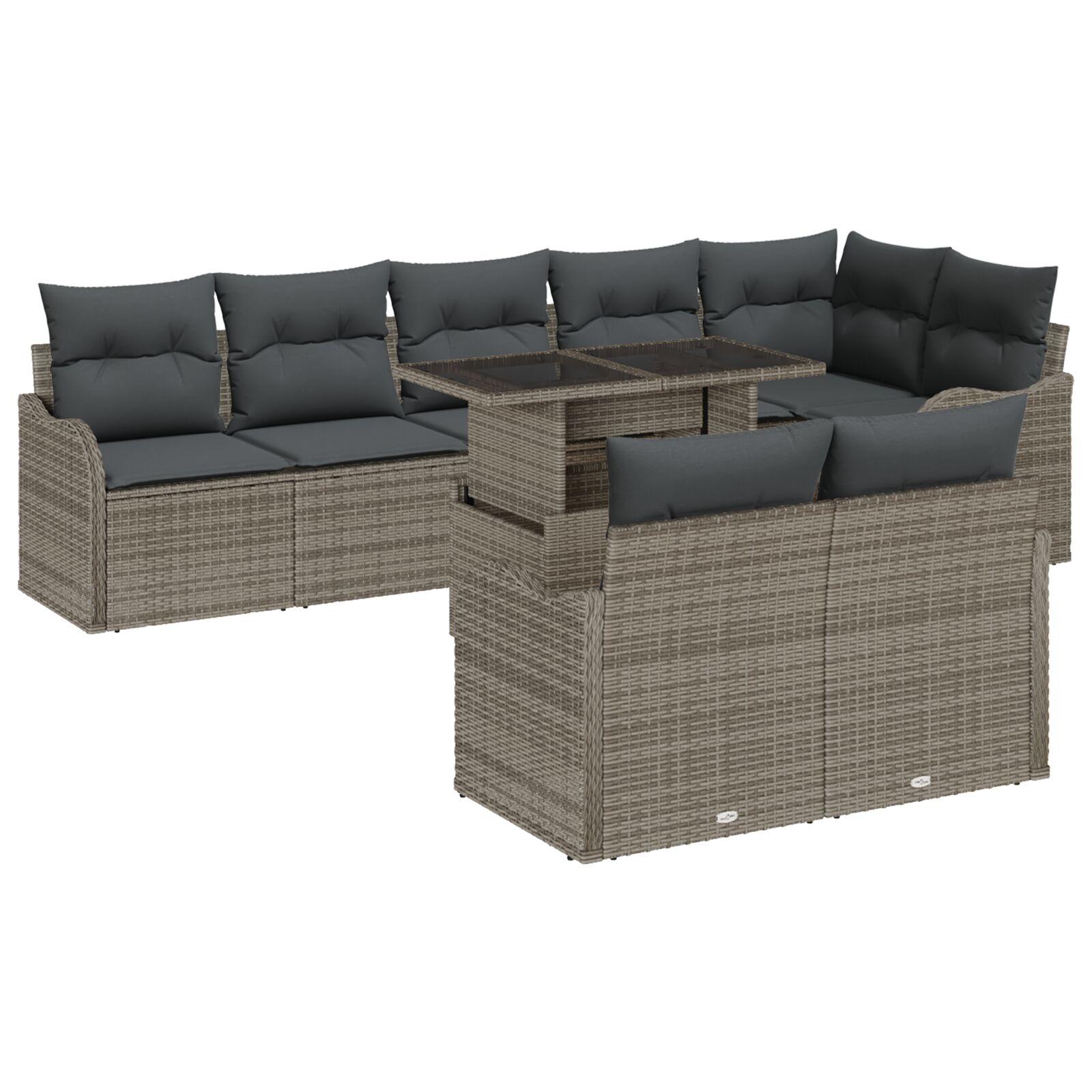 Havesofa Sæt med pude 9 stk Grå 100 x 55 x 73 cm Poly rattan