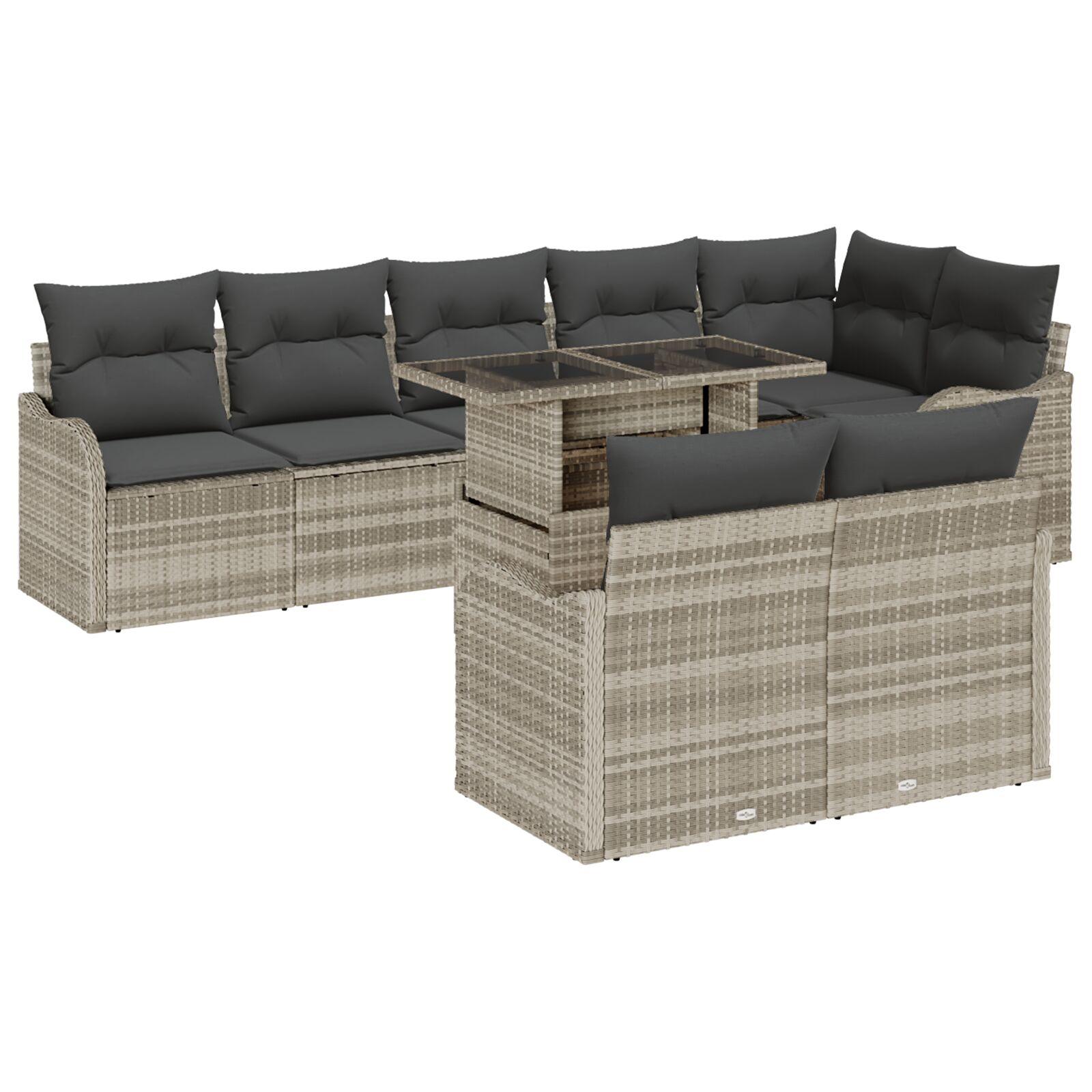 Havesofa Sæt 9 stk Lysegrå 100 x 55 x 73 cm Poly rattan