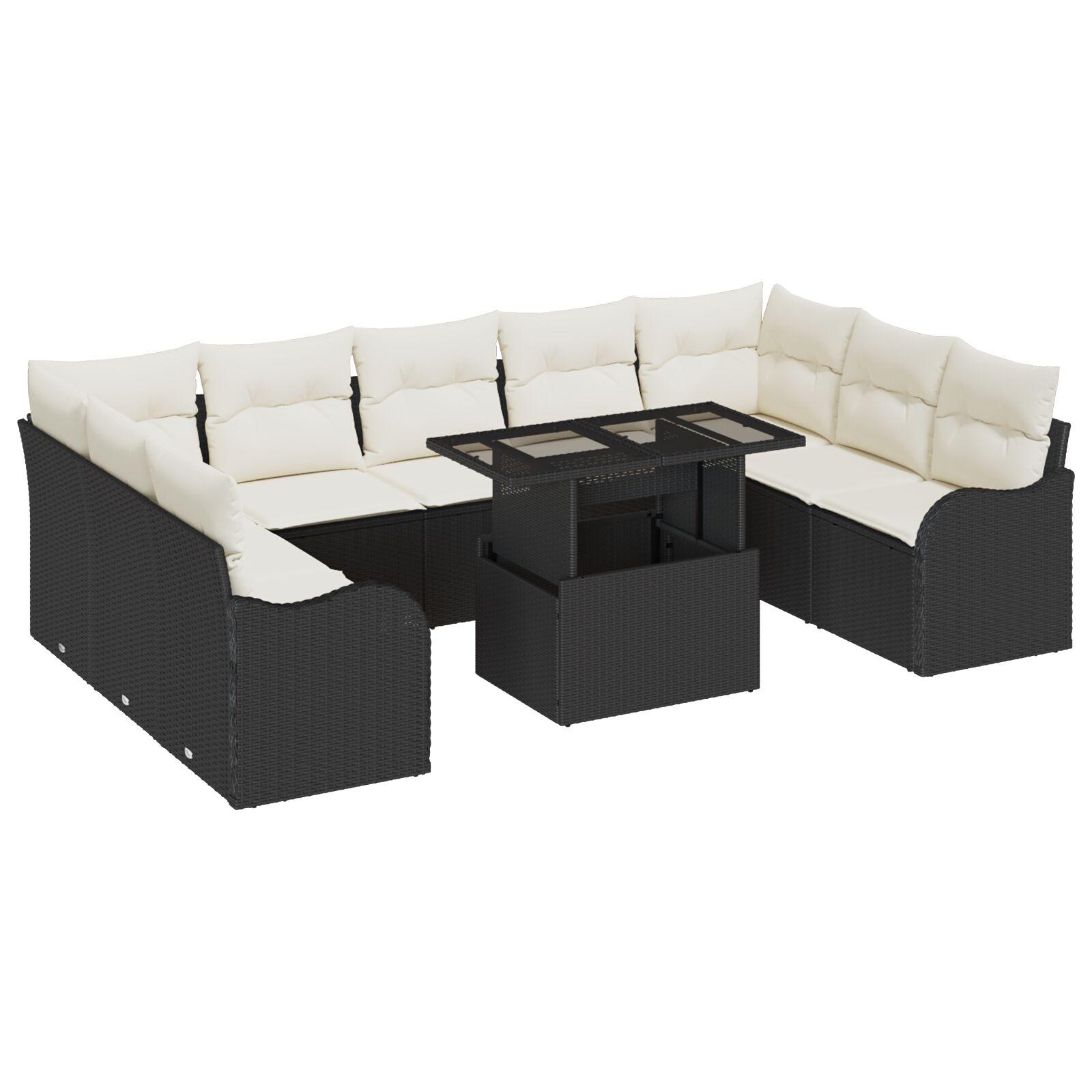 Havesofa Sæt med pude 10 stk Sort 100 x 55 x 73 cm Poly rattan