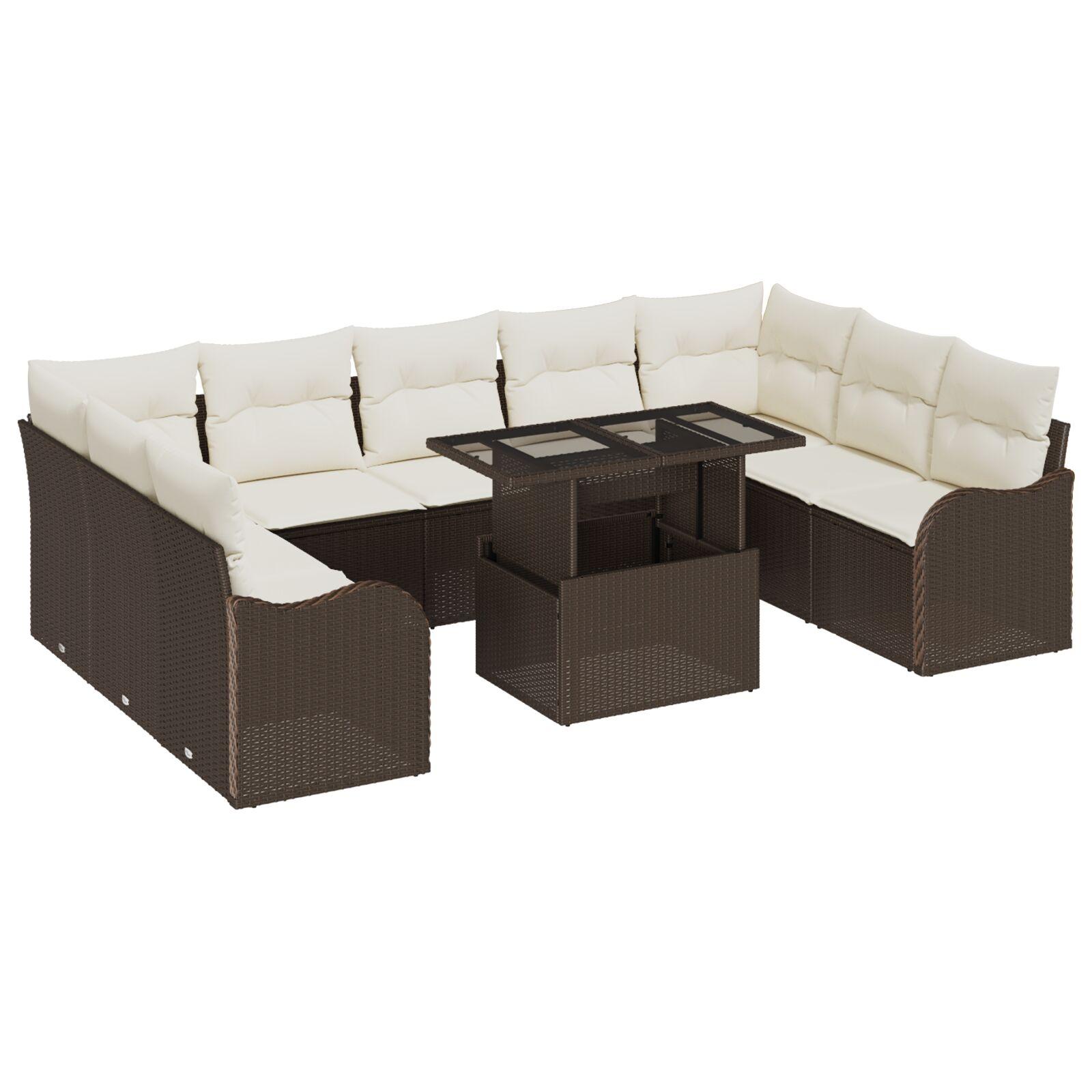 Havesofa Sæt med pude 10 stk Brun 100 x 55 x 73 cm Poly rattan