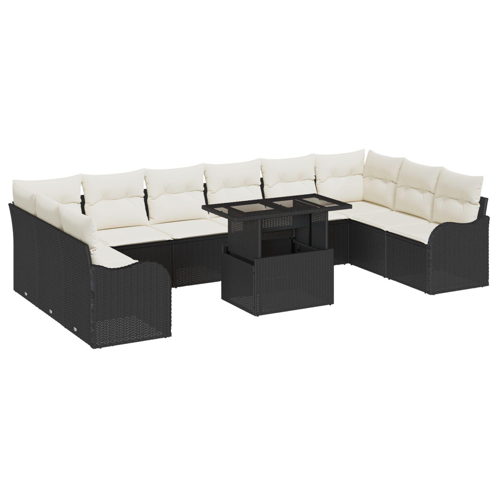 Havesofa Sæt Med Pude Med Pude 11 Dele Poly Rattan - Sort og hvid