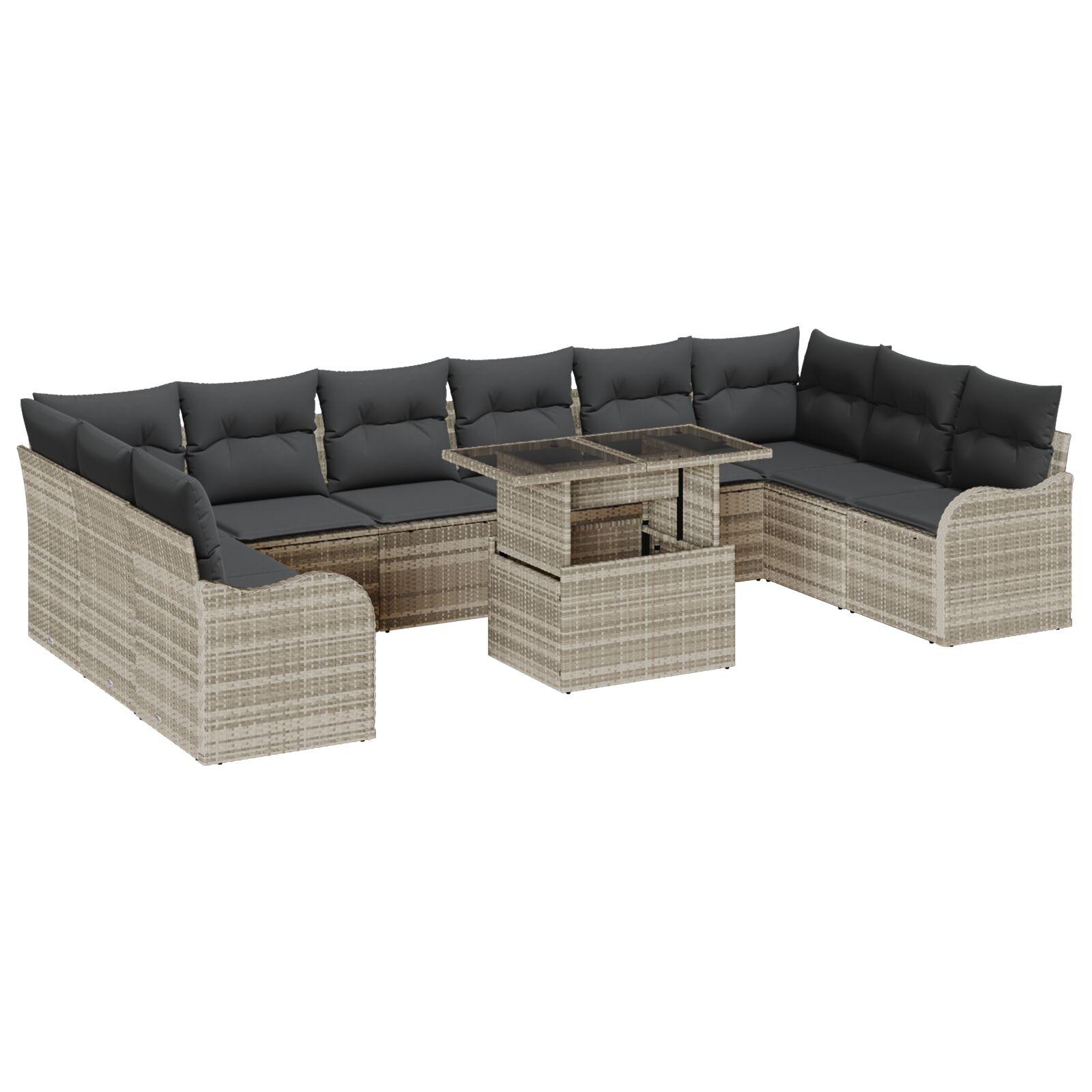11 Stk Have Sofa Sæt Med Puder Lysegrå Poly Rattan 2-personers Have Sofa Med Opbevaring & Puder Lysegrå Poly Rattan