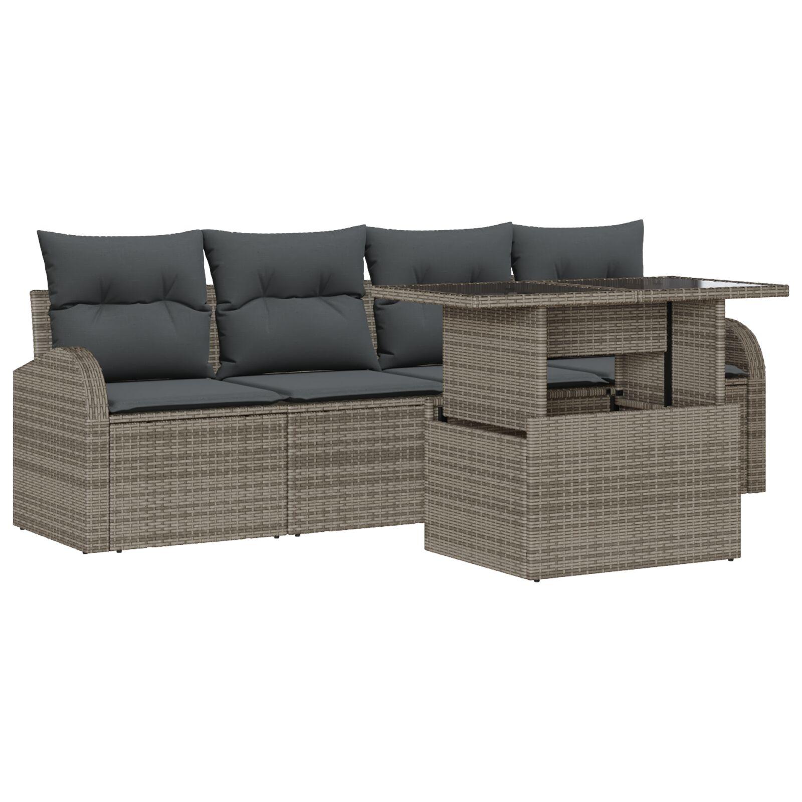 Havesofa Sæt med pude 5 stk Grå 100 x 55 x 73 cm Poly rattan
