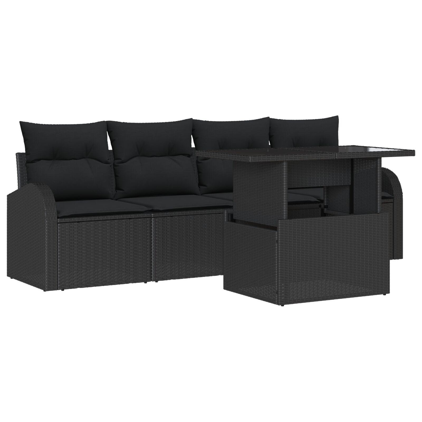 Havesofa Sæt med pude 5 stk Sort 100 x 55 x 73 cm Poly rattan