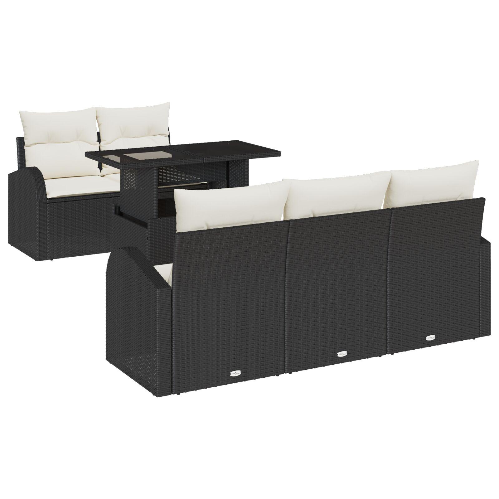 Havesofa Sæt med pude 6 stk Sort 100 x 55 x 73 cm Poly rattan
