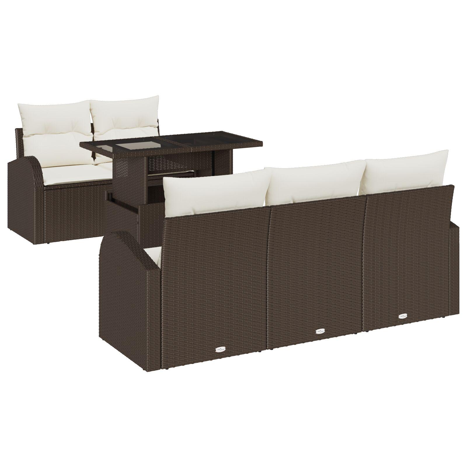 Havesofa Sæt med pude 6 stk Brun 100 x 55 x 73 cm Poly rattan
