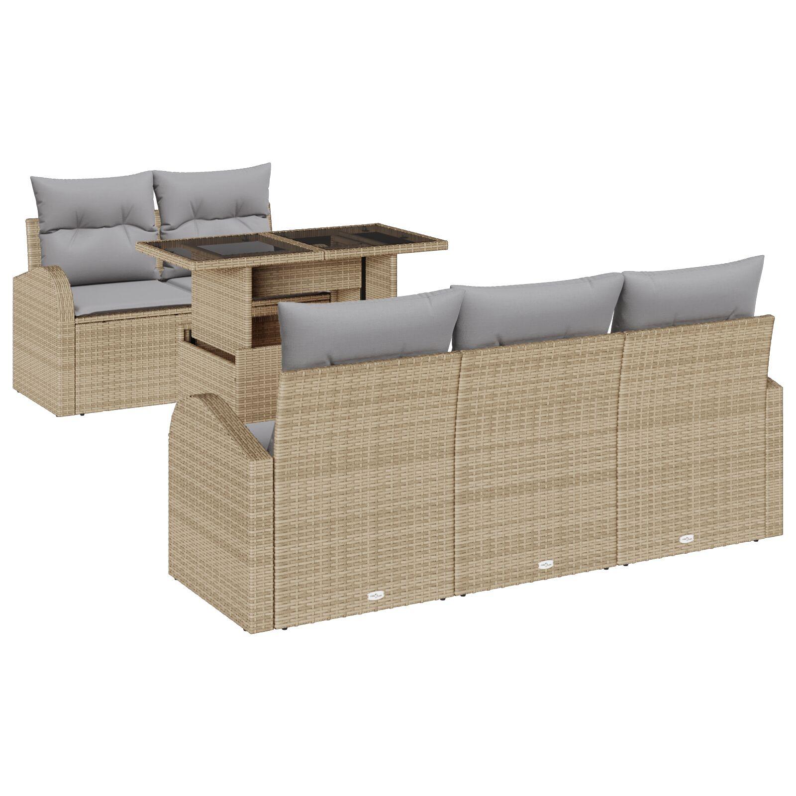 Havesofa Sæt med pude 6 stk Beige 100 x 55 x 73 cm Poly rattan