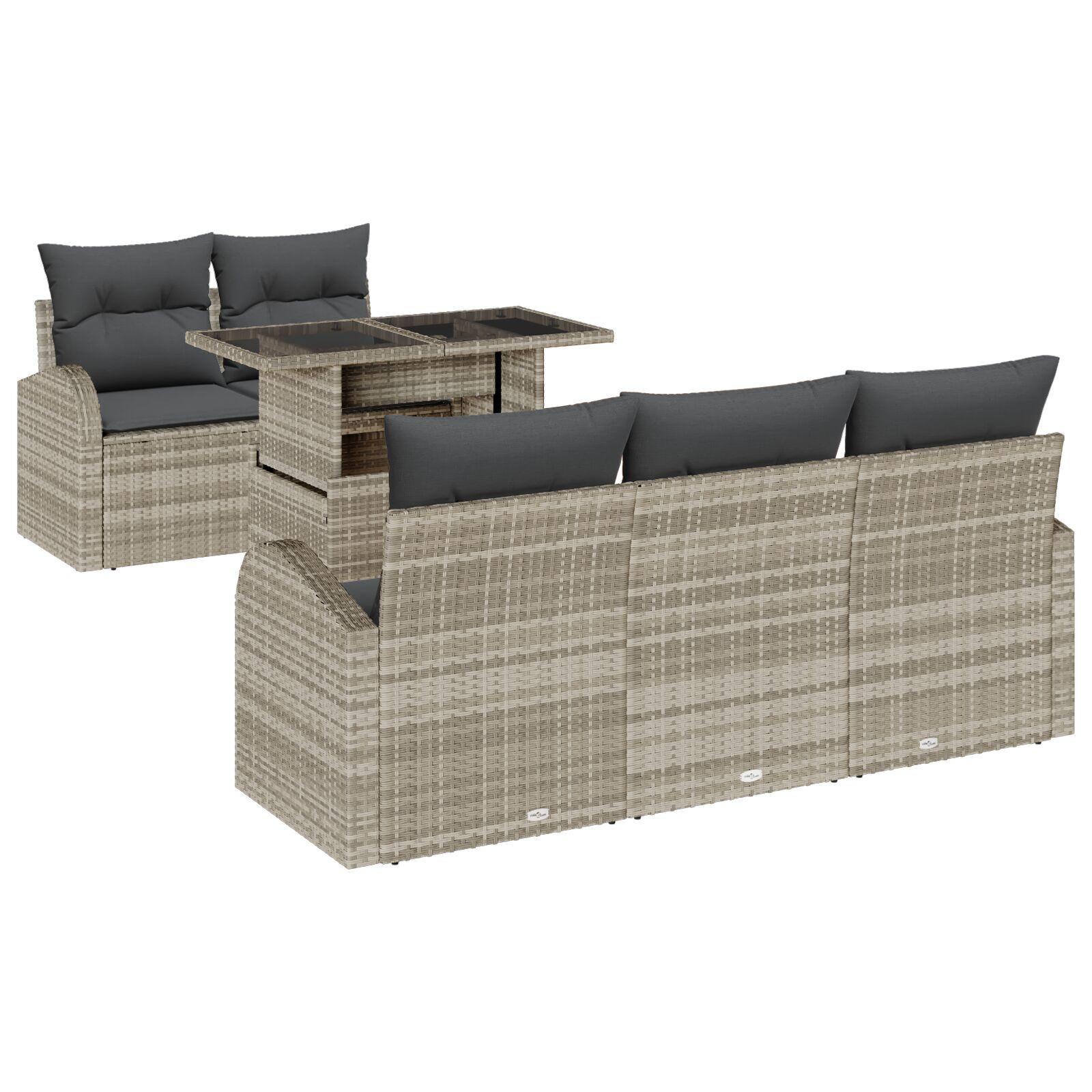 Havesofa Sæt 6 stk Lysegrå 100 x 55 x 73 cm Poly rattan