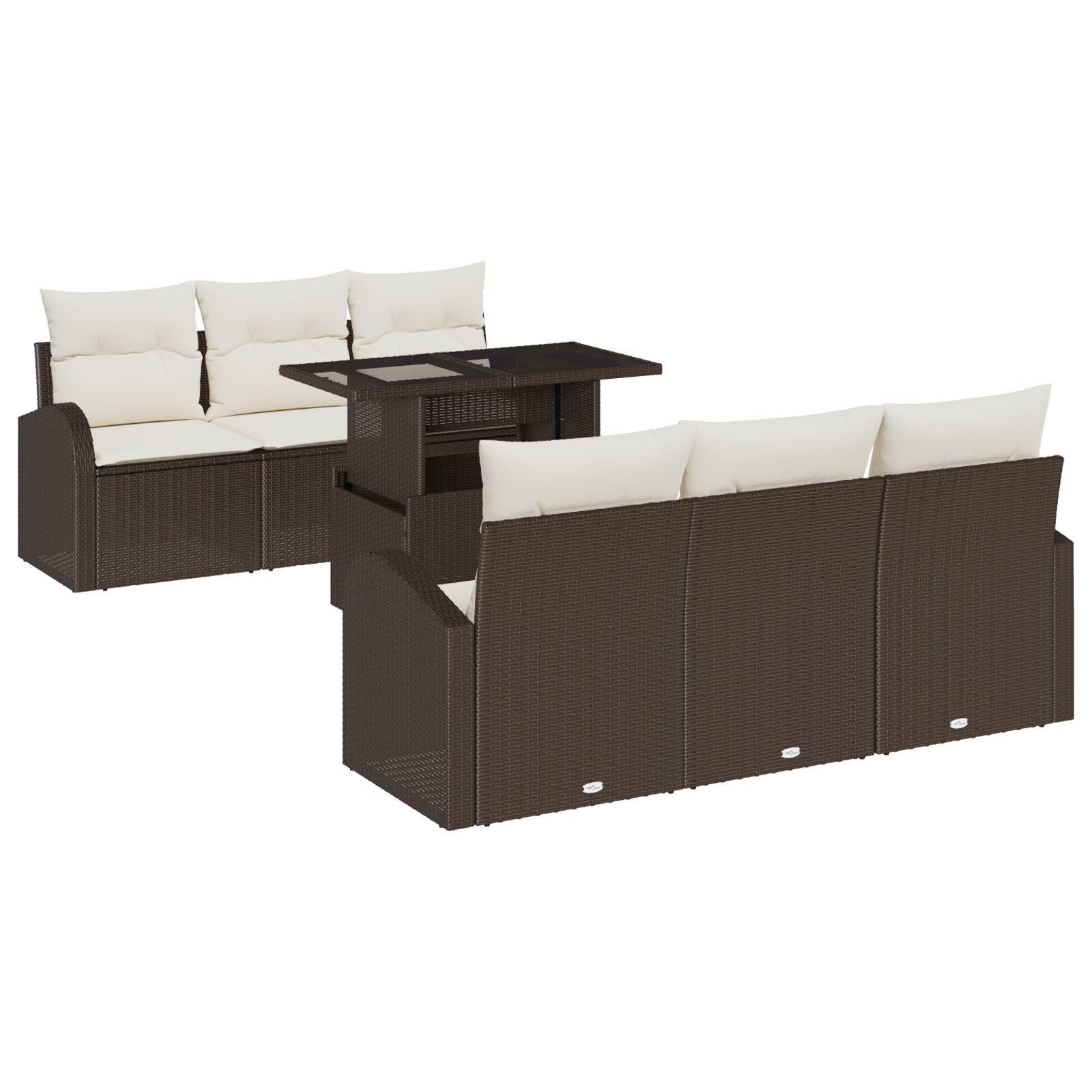 Havesofa Sæt med pude 7 stk Brun 100 x 55 x 73 cm Poly rattan