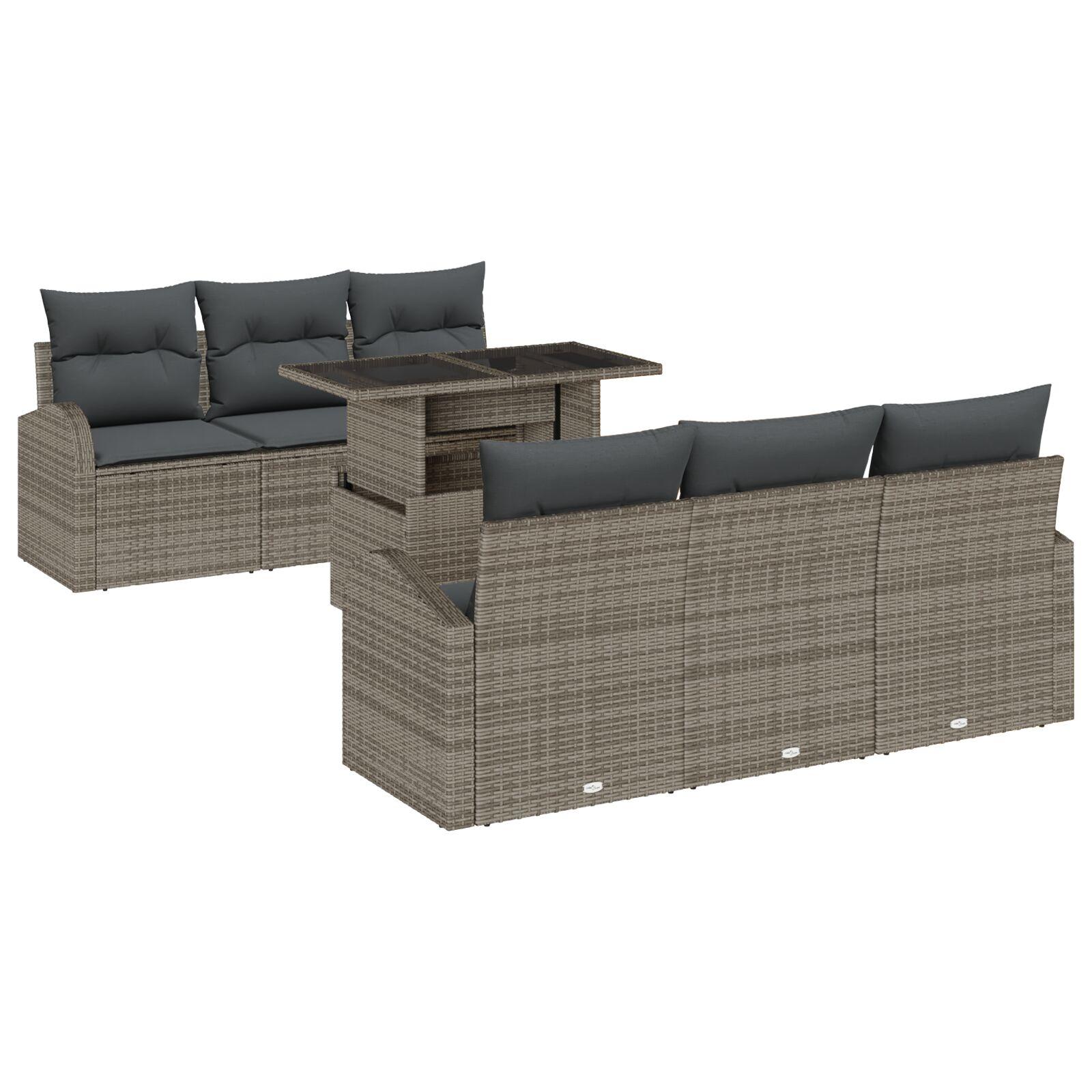 Havesofa Sæt med pude 7 stk Grå 100 x 55 x 73 cm Poly rattan