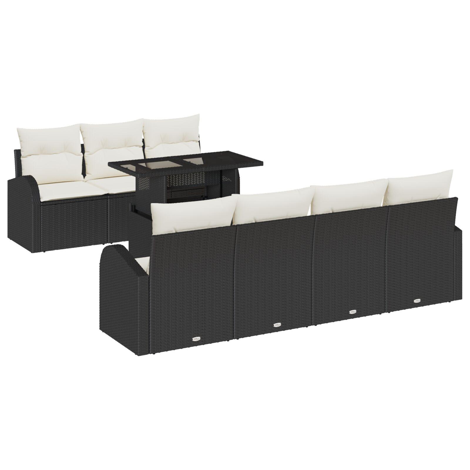 Havesofa Sæt med pude 8 stk Sort 100 x 55 x 73 cm Poly rattan