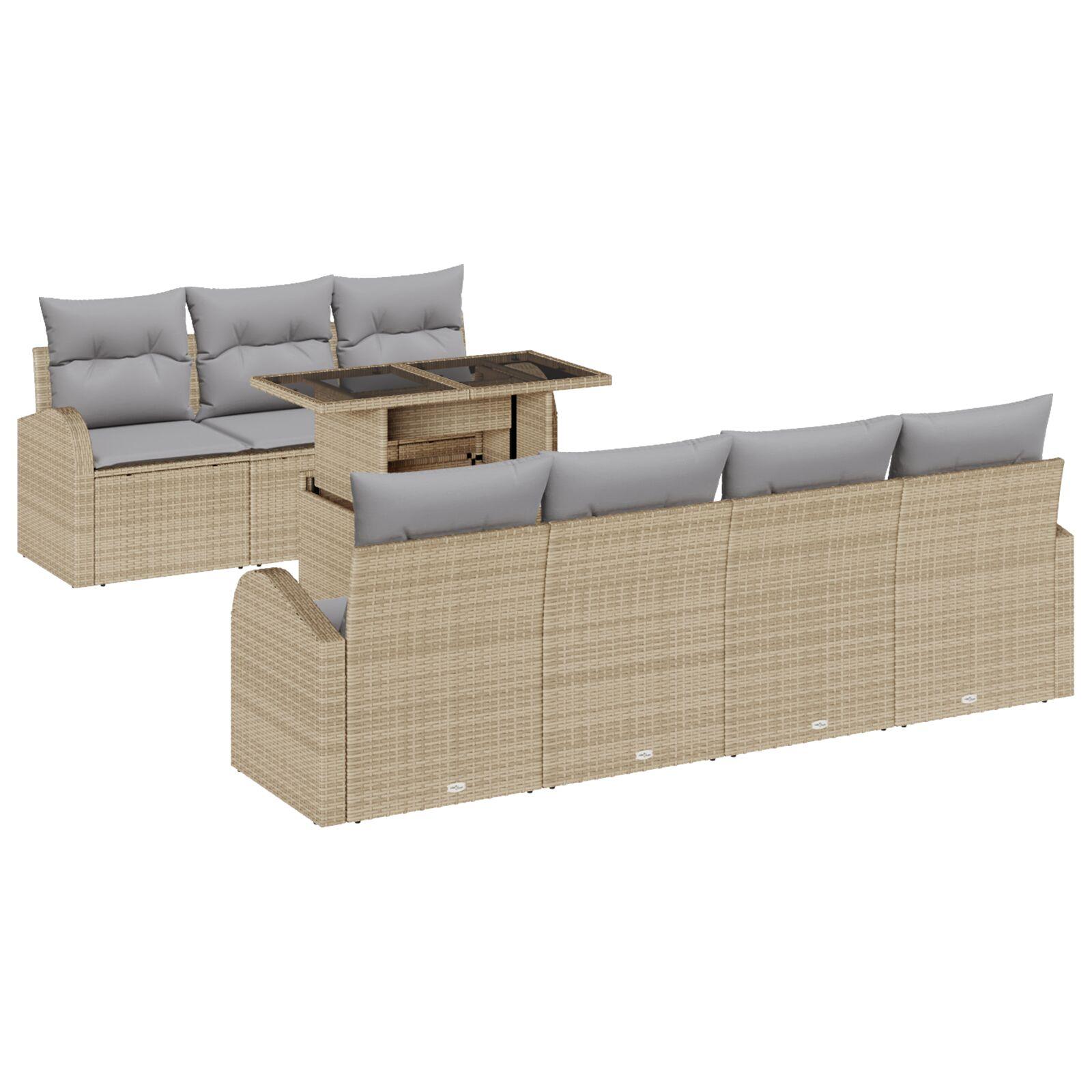 Havesofa Sæt med pude 8 stk Beige 100 x 55 x 73 cm Poly rattan