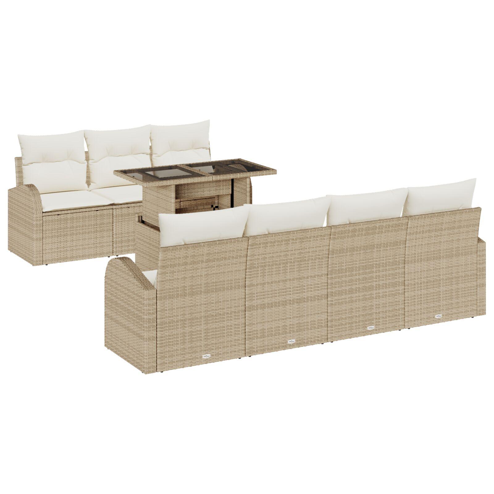 Havesofa Sæt med pude 8 stk Beige 100 x 55 x 73 cm Poly rattan
