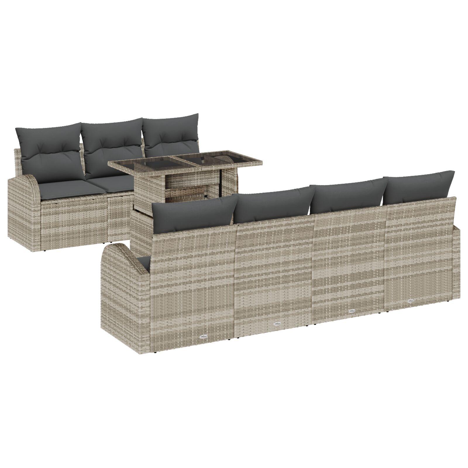 Havesofa Sæt 8 stk Lysegrå 100 x 55 x 73 cm Poly rattan