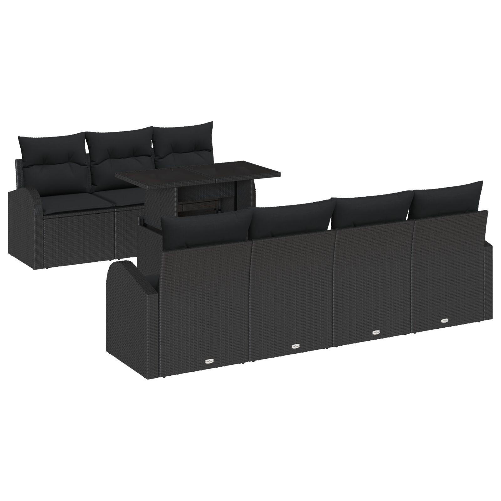 Havesofa Sæt med pude 8 stk Sort 100 x 55 x 73 cm Poly rattan