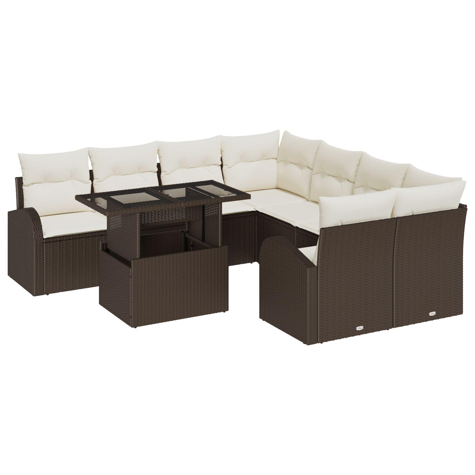 Havesofa Sæt med pude 9 stk Brun 100 x 55 x 73 cm Poly rattan