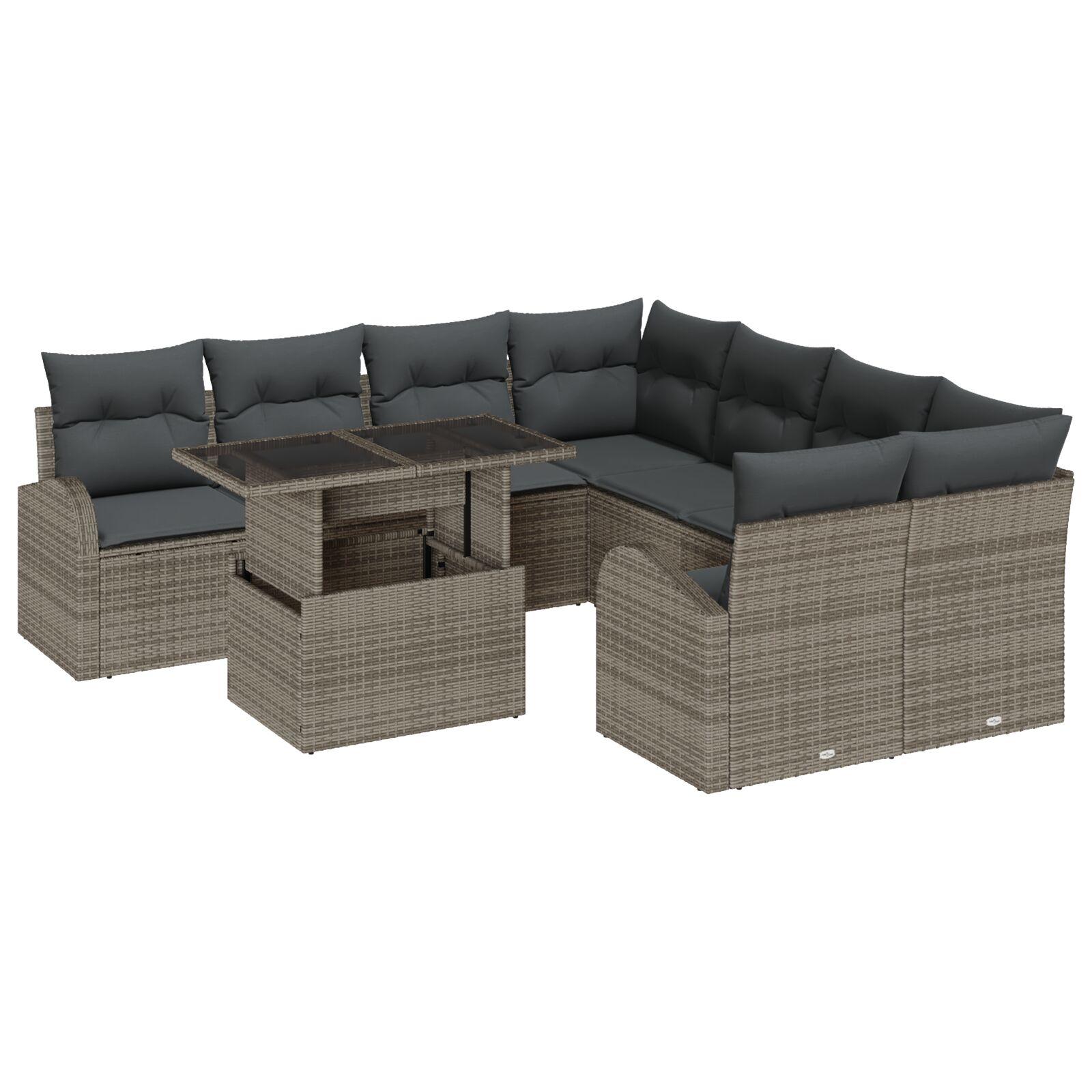 Havesofa Sæt med pude 9 stk Grå 100 x 55 x 73 cm Poly rattan