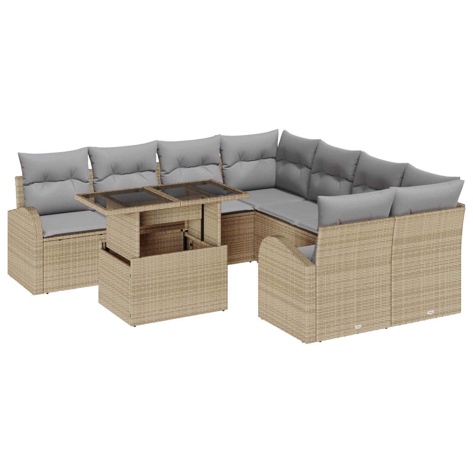 Havesofa Sæt med pude 9 stk Beige 100 x 55 x 73 cm Poly rattan