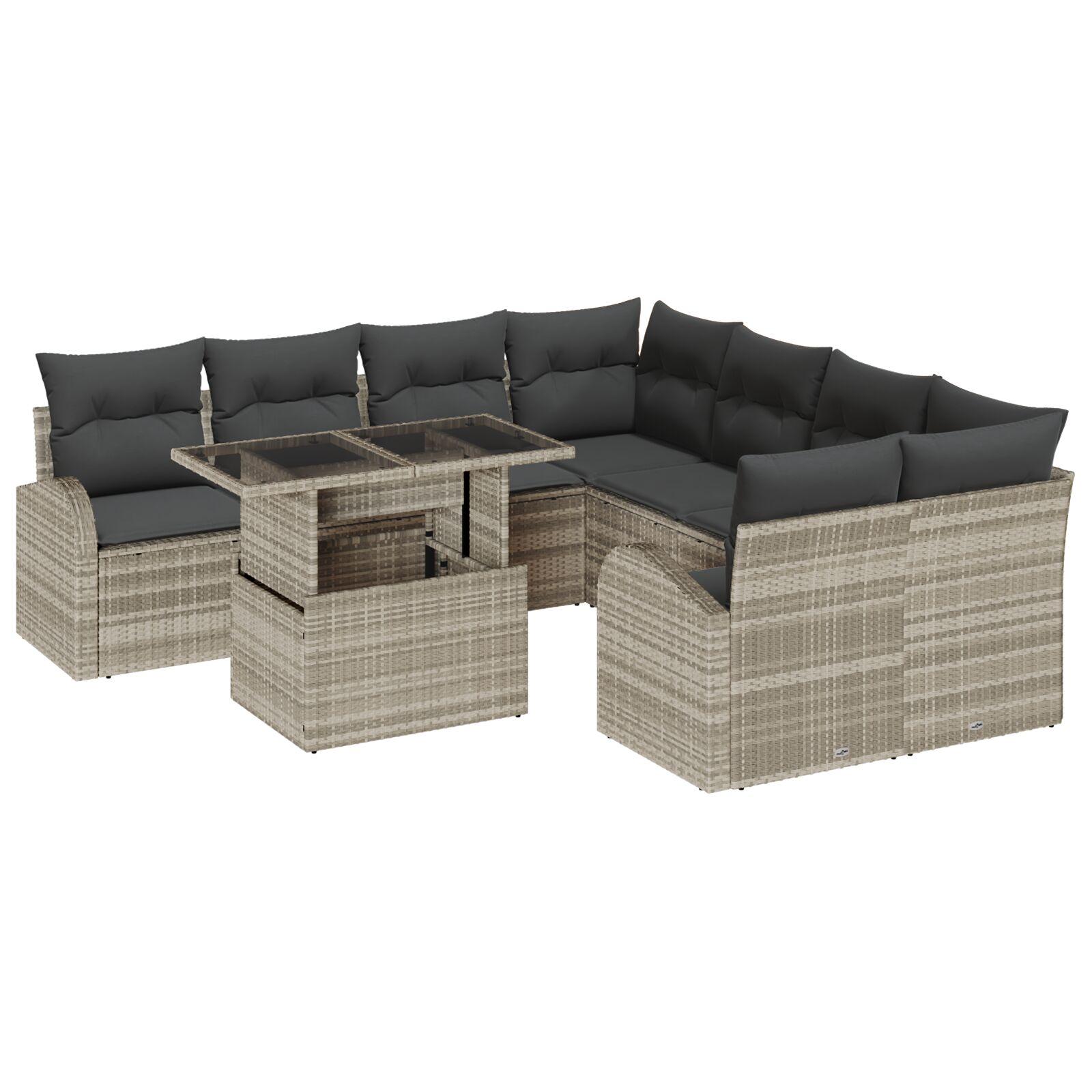 Havesofa Sæt 9 stk Lysegrå 100 x 55 x 73 cm Poly rattan