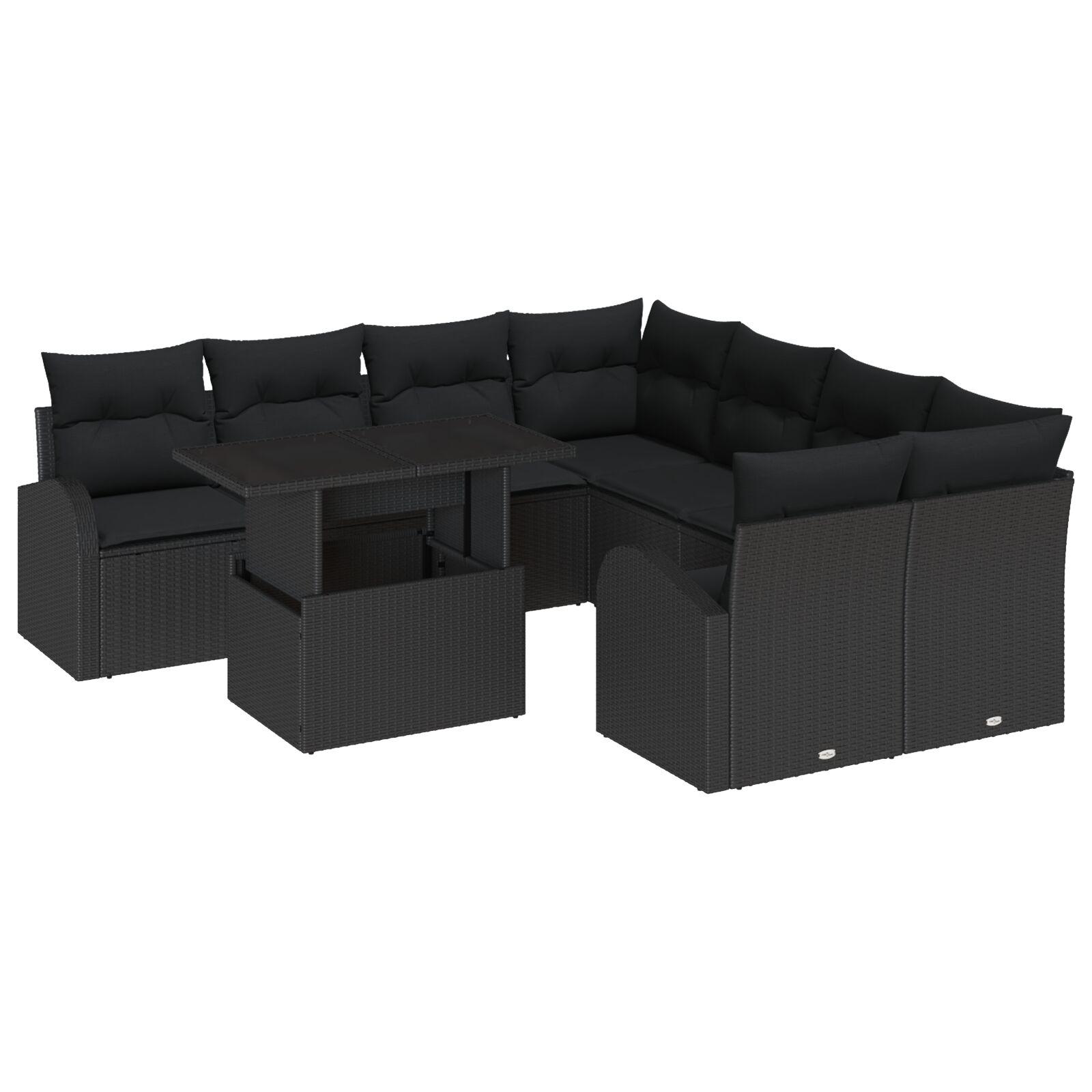 Havesofa Sæt med pude 9 stk Sort 100 x 55 x 73 cm Poly rattan