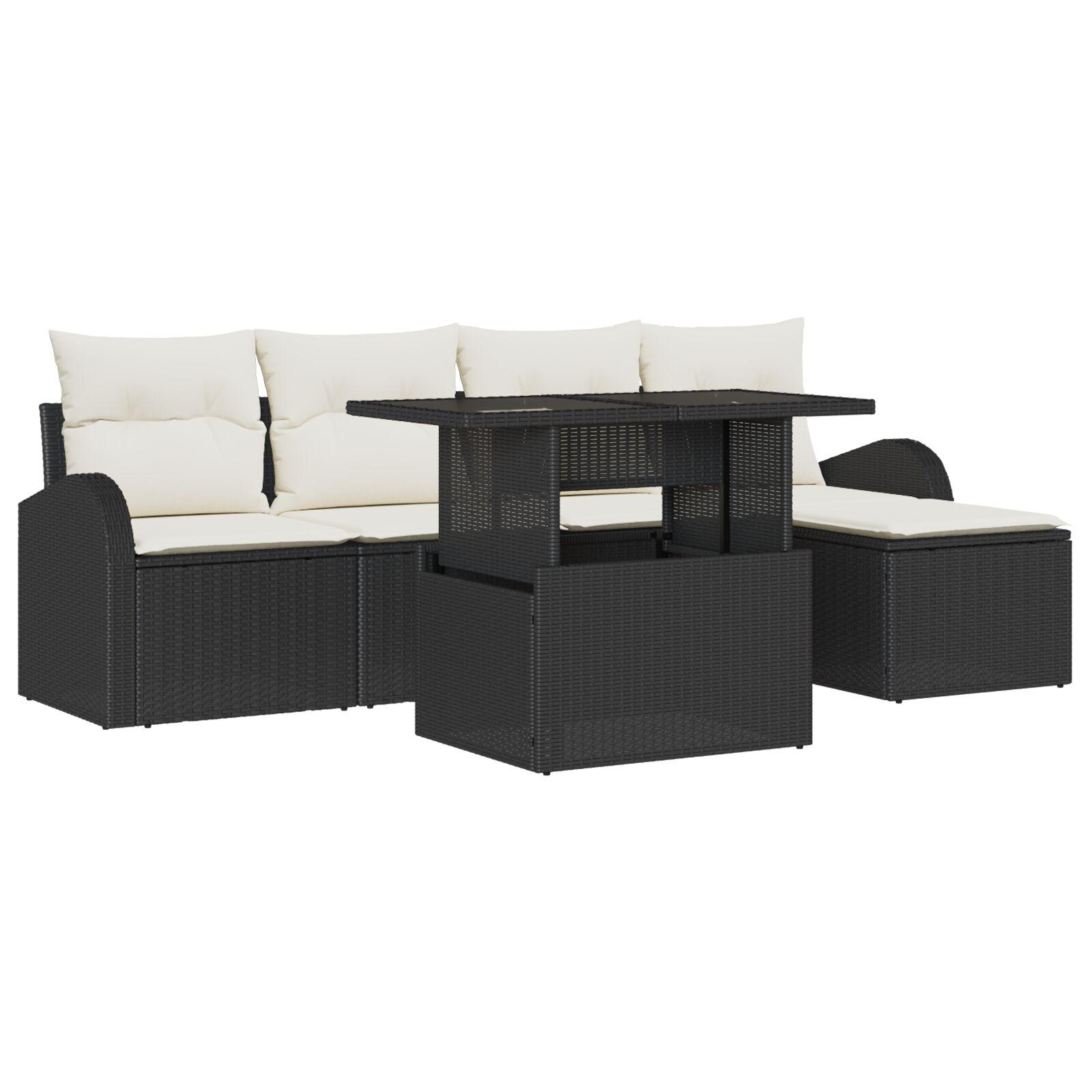 Havesofa Sæt Med Pude Med Opbevaring 6 Dele Poly Rattan - Sort og hvid