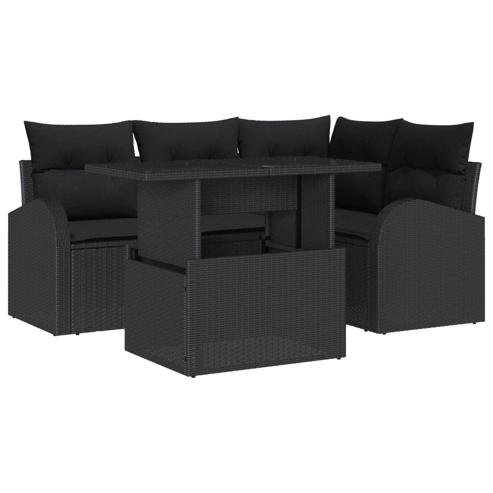 Havesofa Sæt Med Pude Med Opbevaring 5 Dele Poly Rattan - Sort