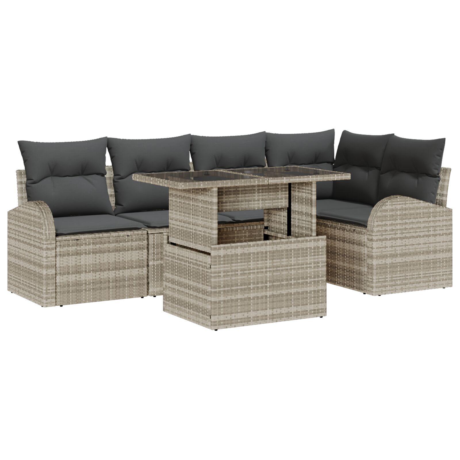 Havesofa Sæt 6 stk Lysegrå 100 x 55 x 73 cm Poly rattan