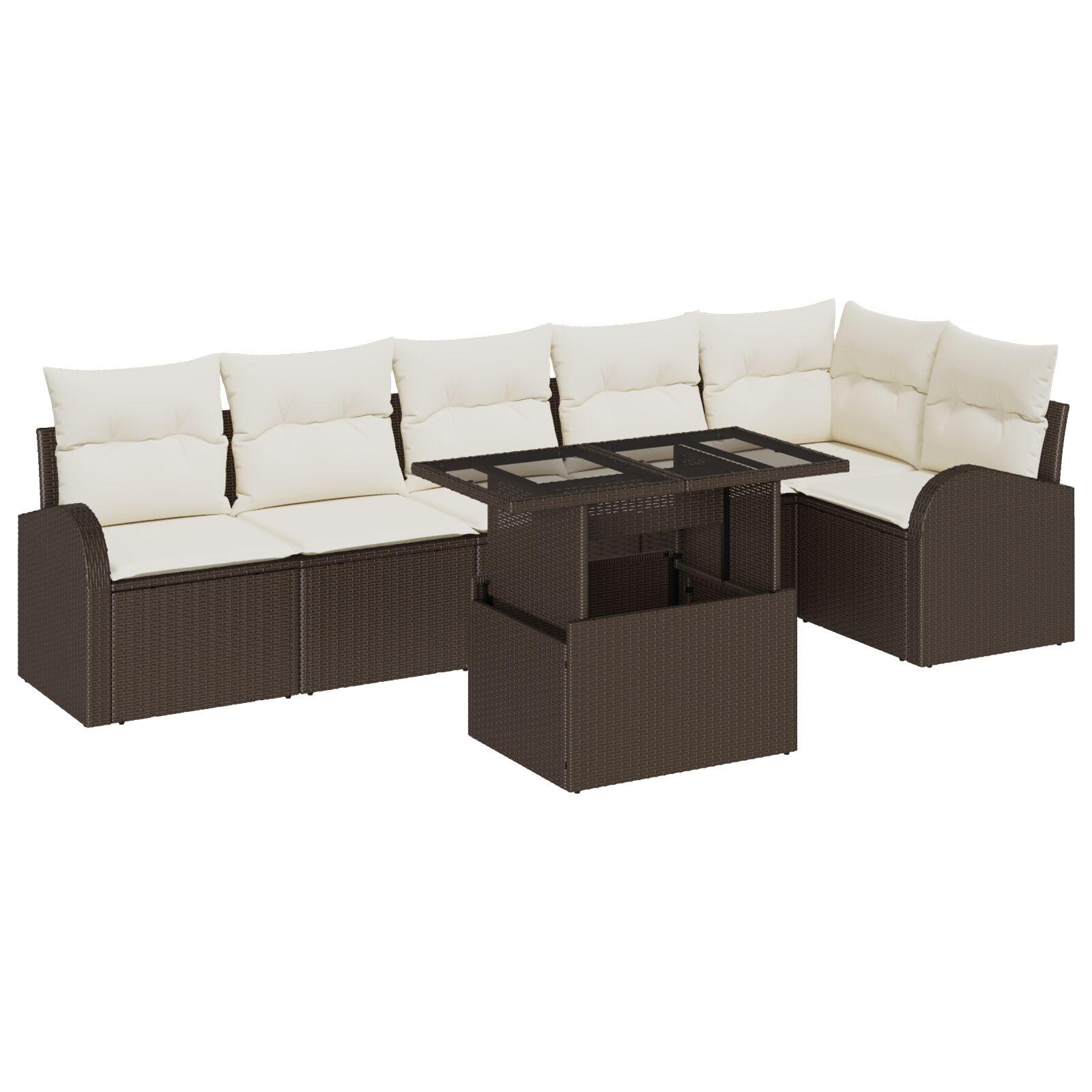 Havesofa Sæt med pude 7 stk Brun 100 x 55 x 73 cm Poly rattan