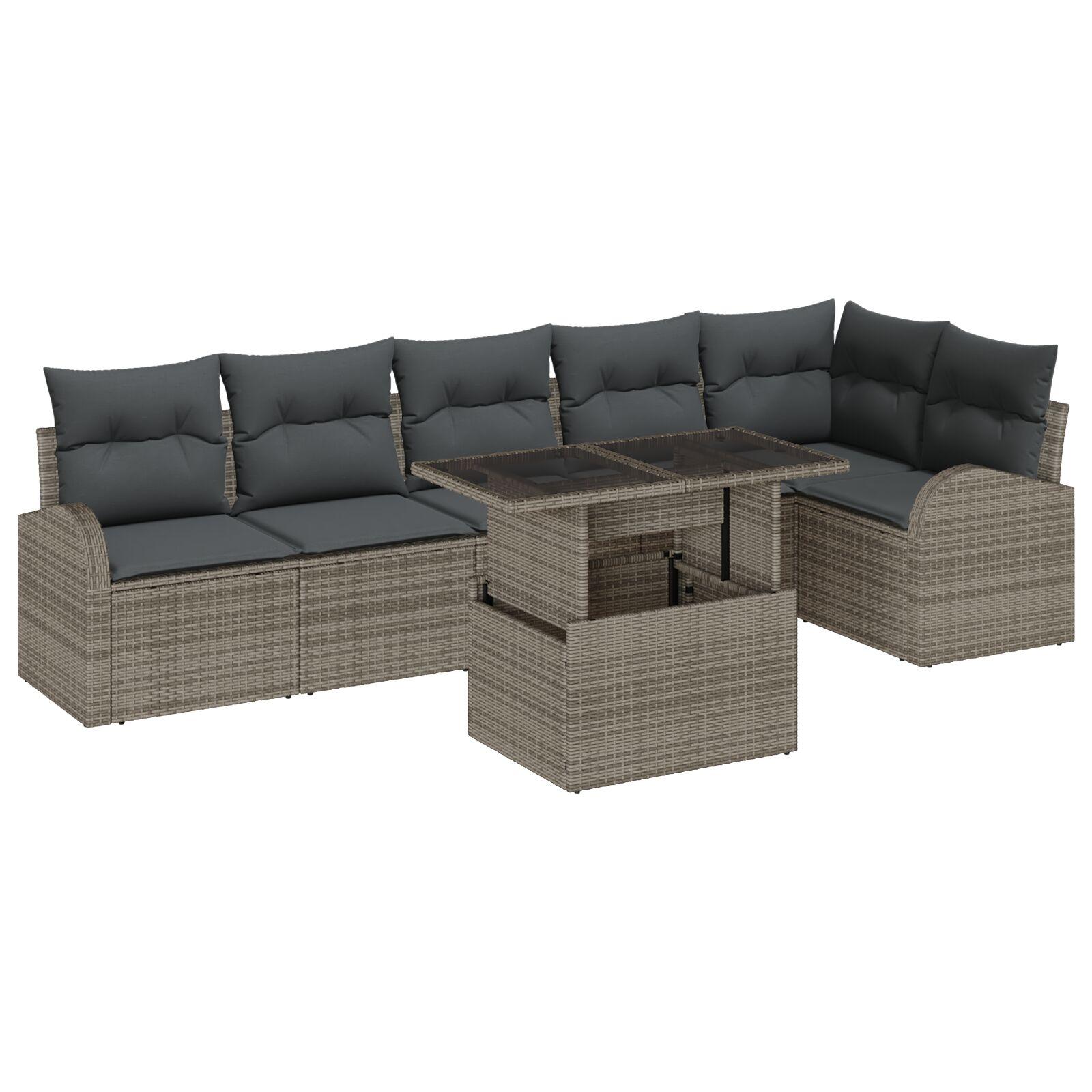 Havesofa Sæt med pude 7 stk Grå 100 x 55 x 73 cm Poly rattan
